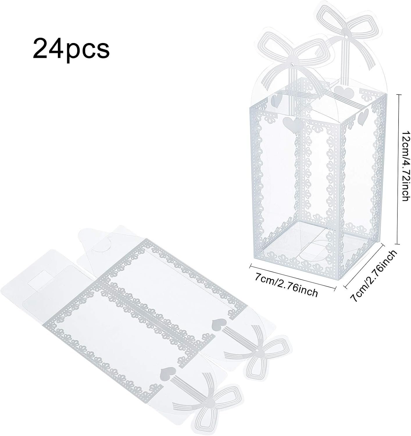 Marchio Bianco Scatole Regalo PVC Trasparente con Fiocco 24 pz 4.5x2.5x2.5 per Bomboniere Nozze Festa della Mamma Logo Personalizzato dal Produttore