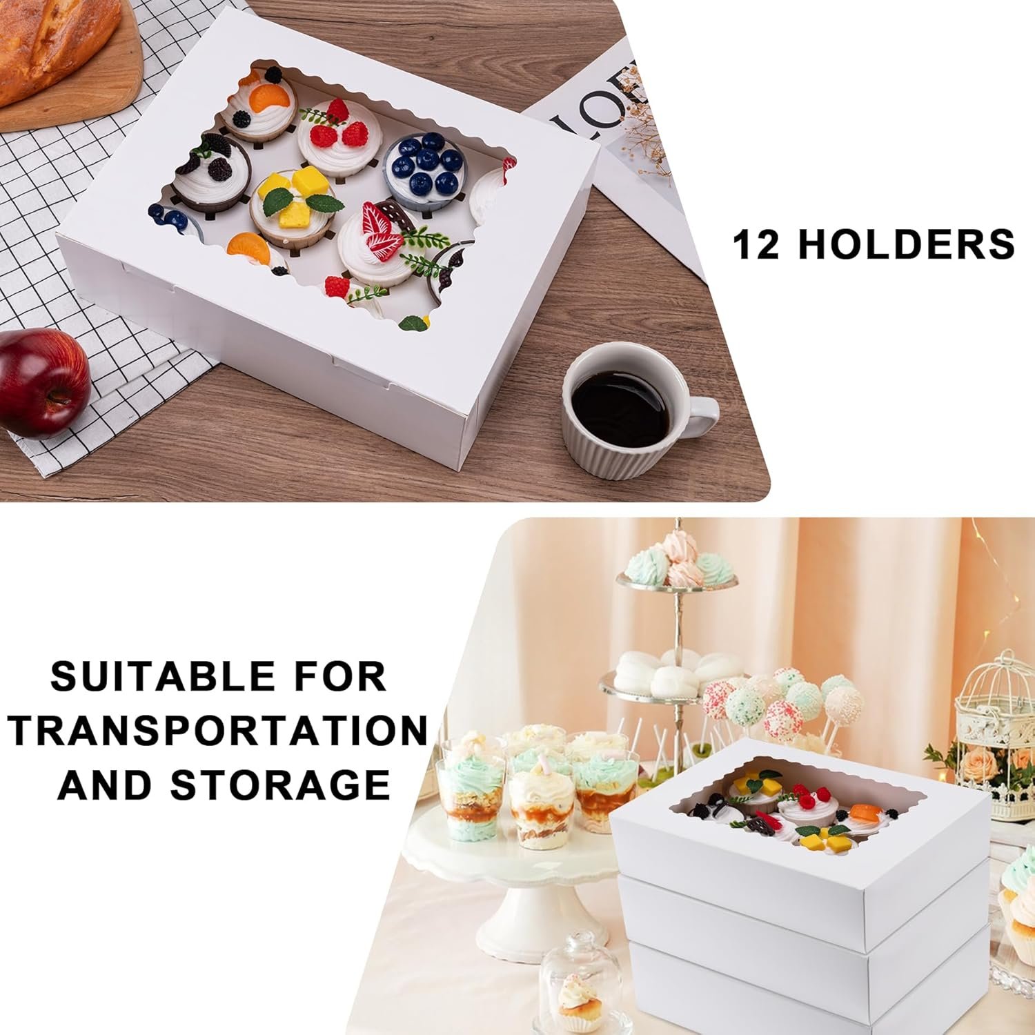 Produttore Scatole per Cupcake 6PCS con Logo Personalizzato - Contenitori con Finestra per 12 Cupcake Grado Alimentare Facili da Trasportare e Presentare per Marchio Bianco