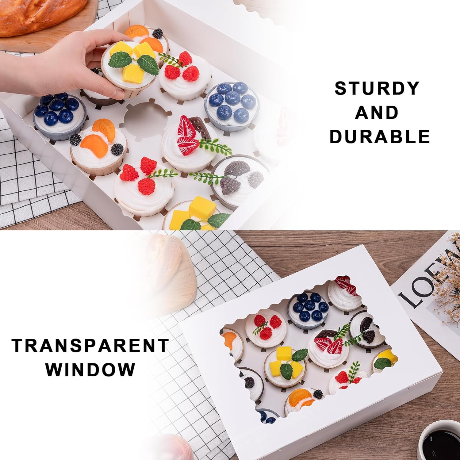 Produttore Scatole per Cupcake 6PCS con Logo Personalizzato - Contenitori con Finestra per 12 Cupcake Grado Alimentare Facili da Trasportare e Presentare per Marchio Bianco