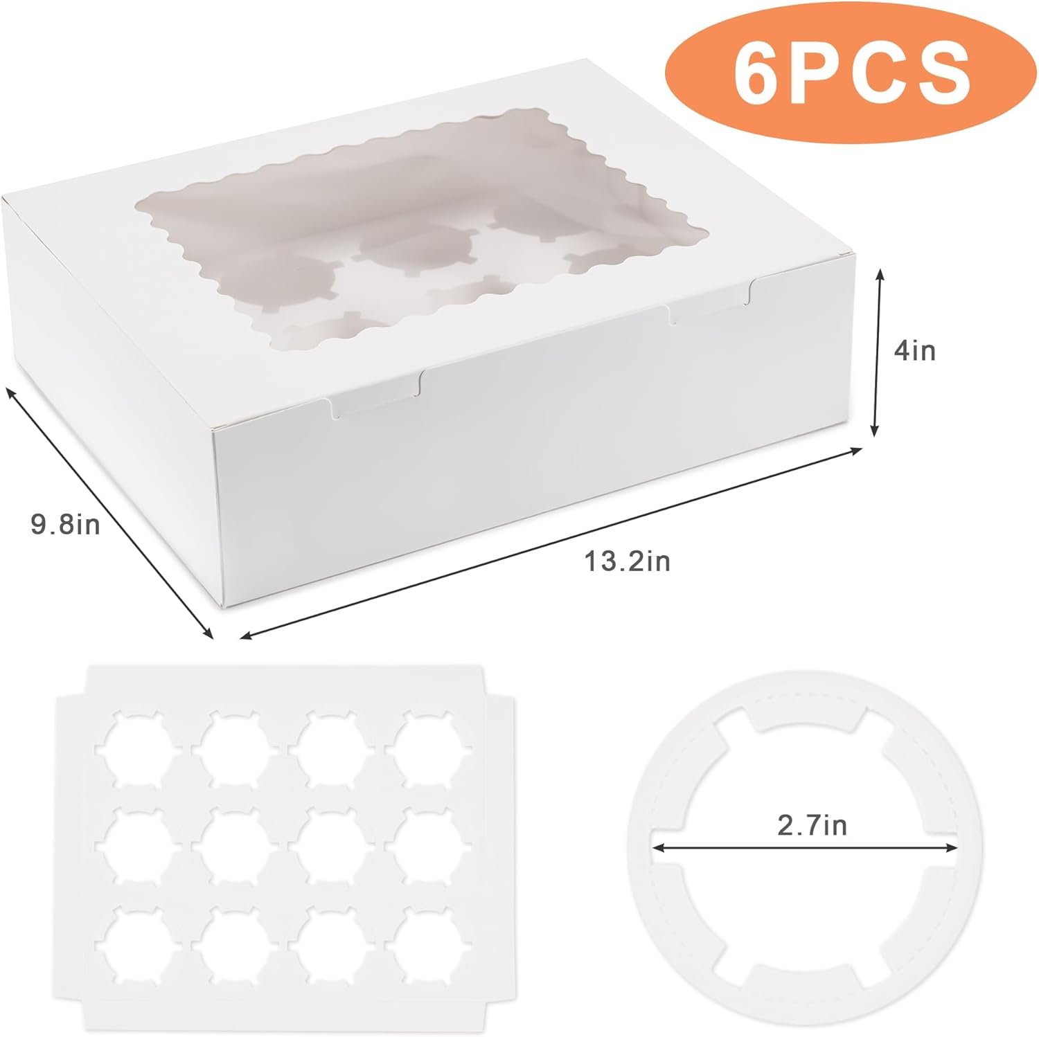 Produttore Scatole per Cupcake 6PCS con Logo Personalizzato - Contenitori con Finestra per 12 Cupcake Grado Alimentare Facili da Trasportare e Presentare per Marchio Bianco