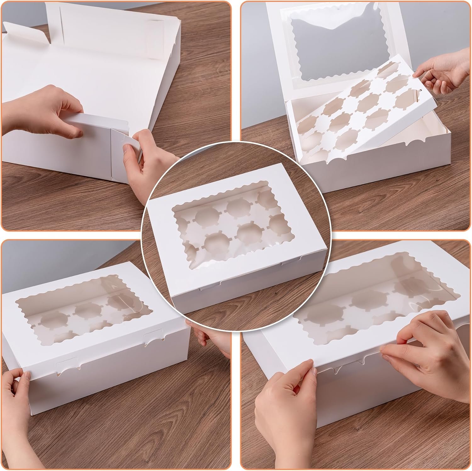 Produttore Scatole per Cupcake 6PCS con Logo Personalizzato - Contenitori con Finestra per 12 Cupcake Grado Alimentare Facili da Trasportare e Presentare per Marchio Bianco