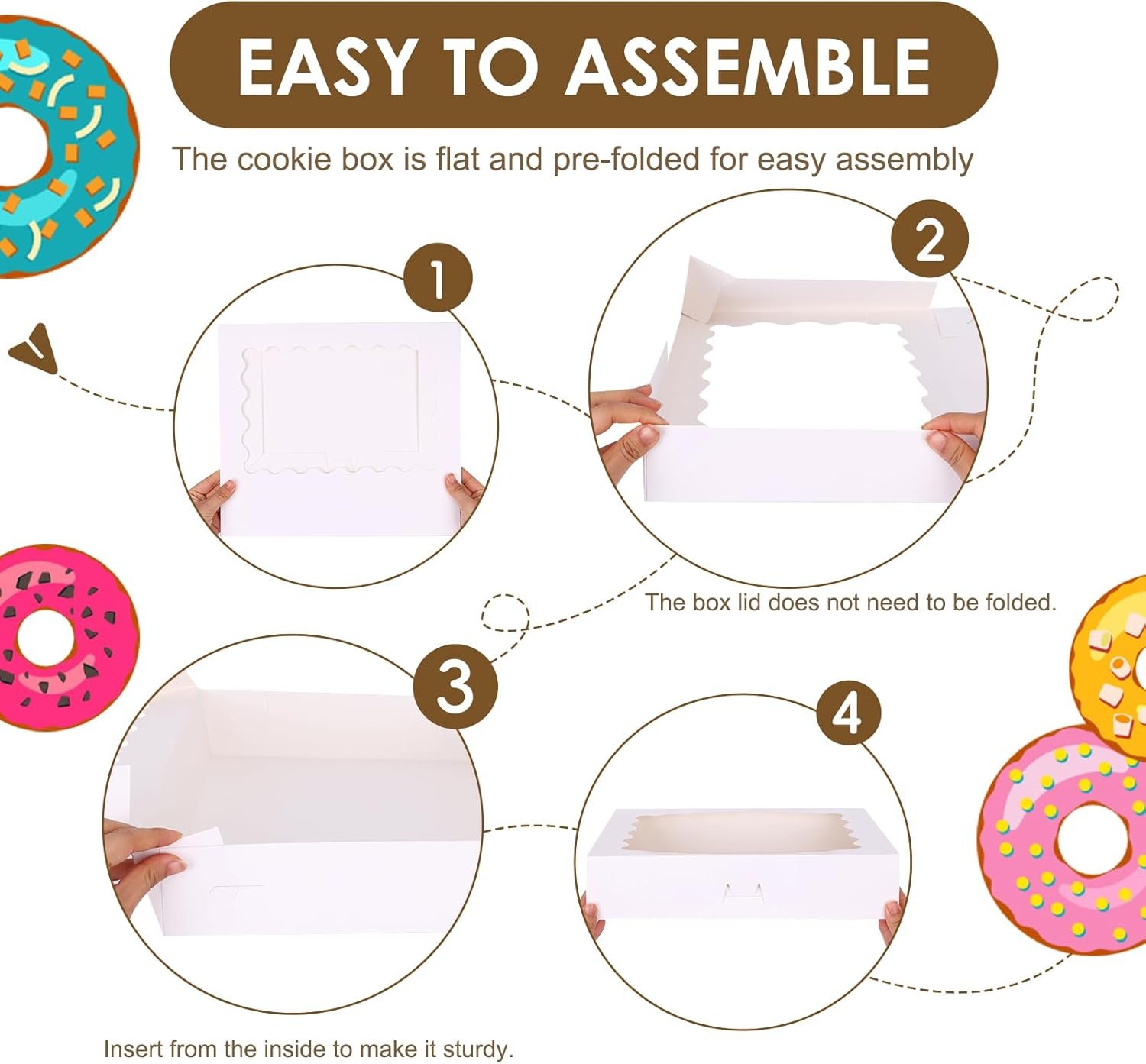 Logo Personalizzato Scatole per Pasticceria Bianche 24 pz 14x10x2.5 Inch con Finestra Marchio Bianco per Fragole Ricoperte di Cioccolato Donuts Torte Muffins e Pasticcini dal Fornitore