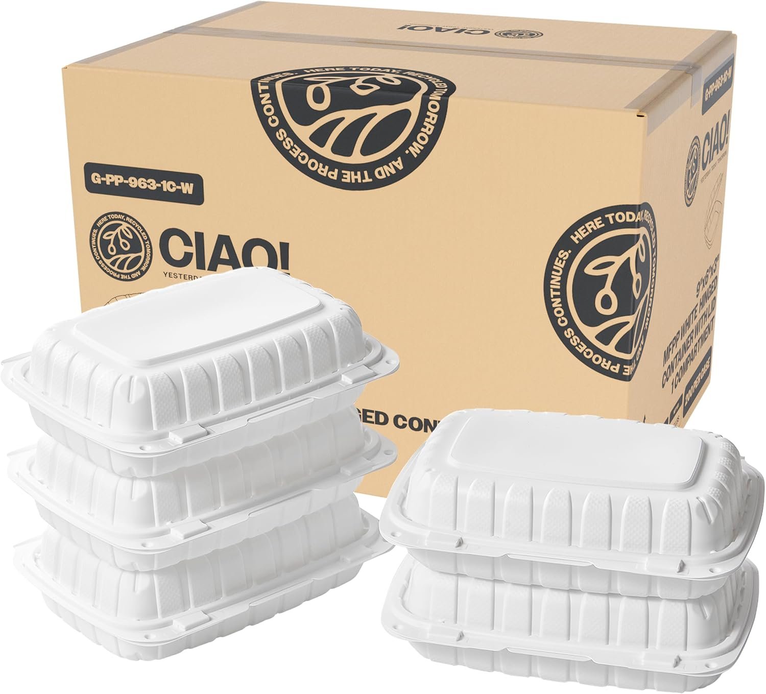 Fabbrica di Contenitori con Logo Personalizzato MFPP Bianco 9"x6"x3" Coperchio Apribile 1 Scomparto per Marchio Bianco Confezione da 200