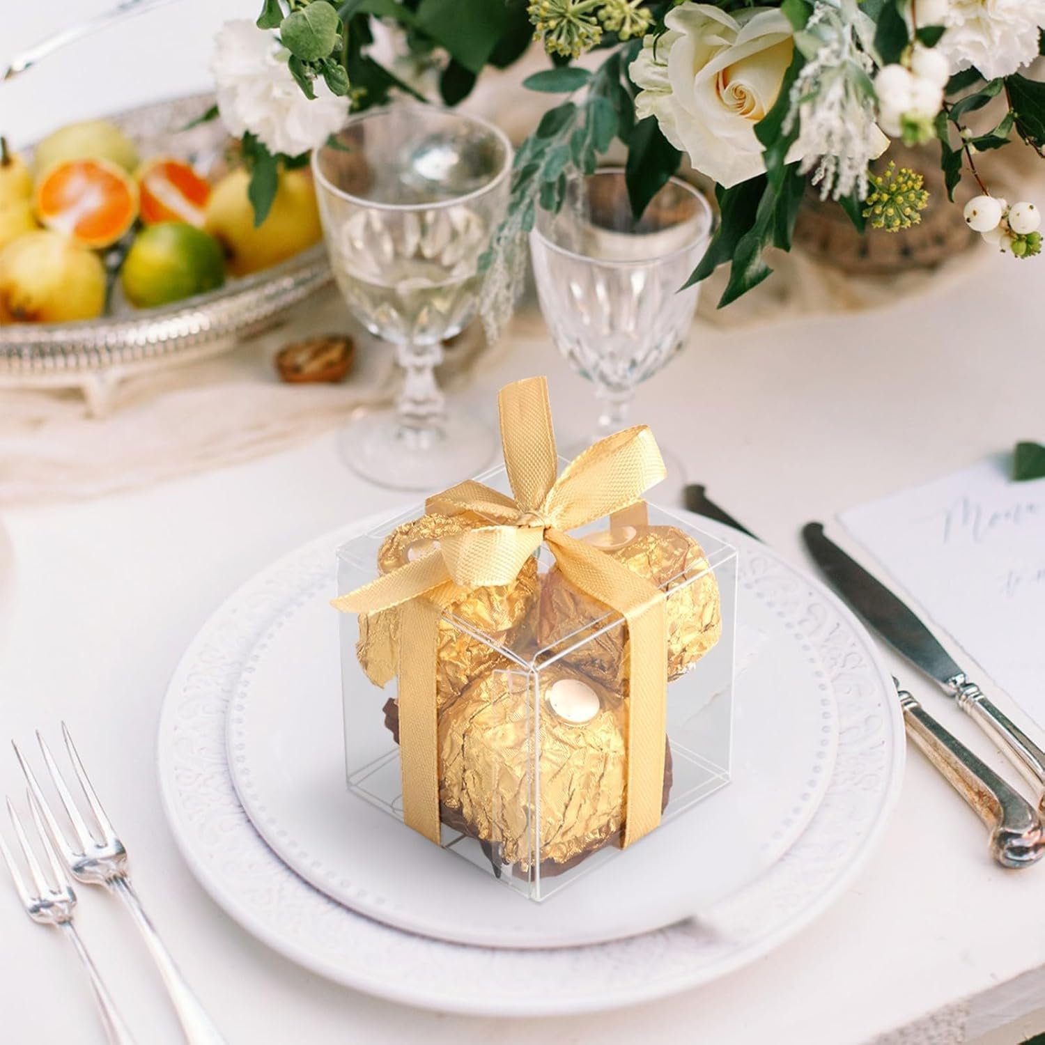 Produttore Scatole Bomboniere Trasparenti 2x2x2 Pollici con Nastri 50 pz Piccole in Plastica per Confetti Regali con Logo Personalizzato Matrimoni Baby Shower Compleanni Scuola Marchio Bianco