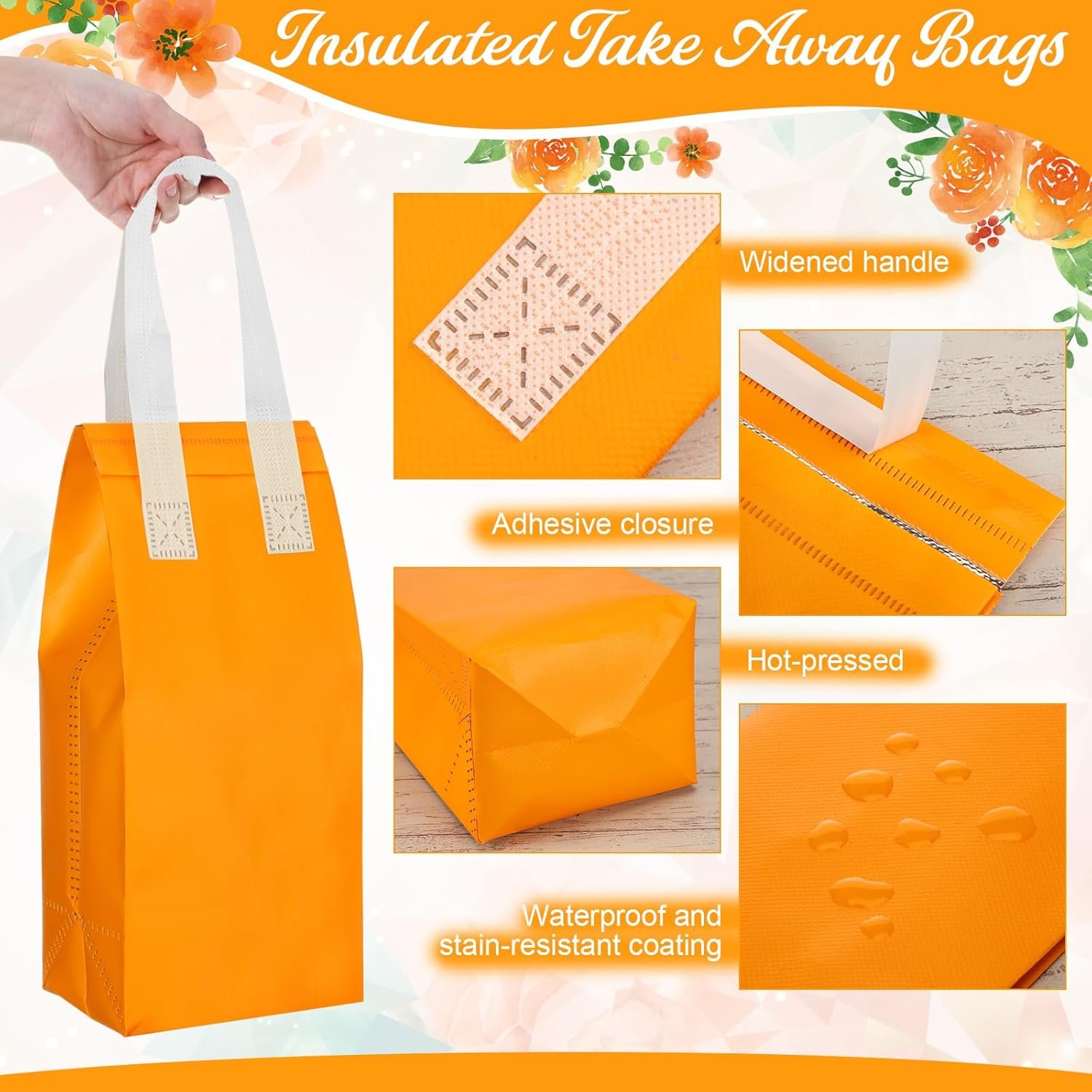 Logo Personalizzato 100 Buste Termiche Isolate Monouso Bulk per Asporto Cibo Caffè Tè al Latte Caldo Freddo Frutti di Mare Ristoranti Negozi Alimentari Marchio Bianco dal Produttore 4,7 x 11 x 4 Pollici (Arancione)