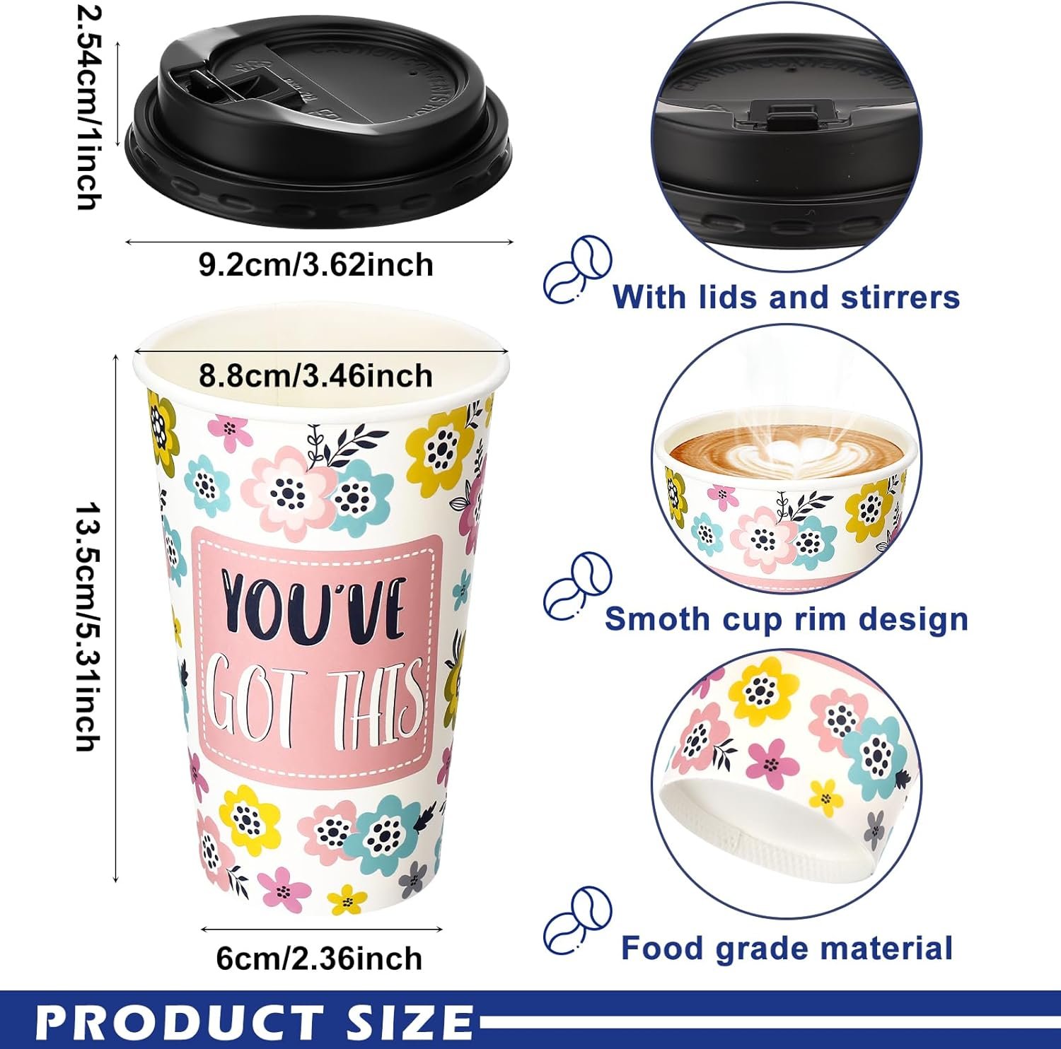 Logo Personalizzato Confezione da 100 Tazze di Carta Monouso da 16 oz con Coperchi Motivazionali 5 Citazioni Marchio Bianco dal Produttore
