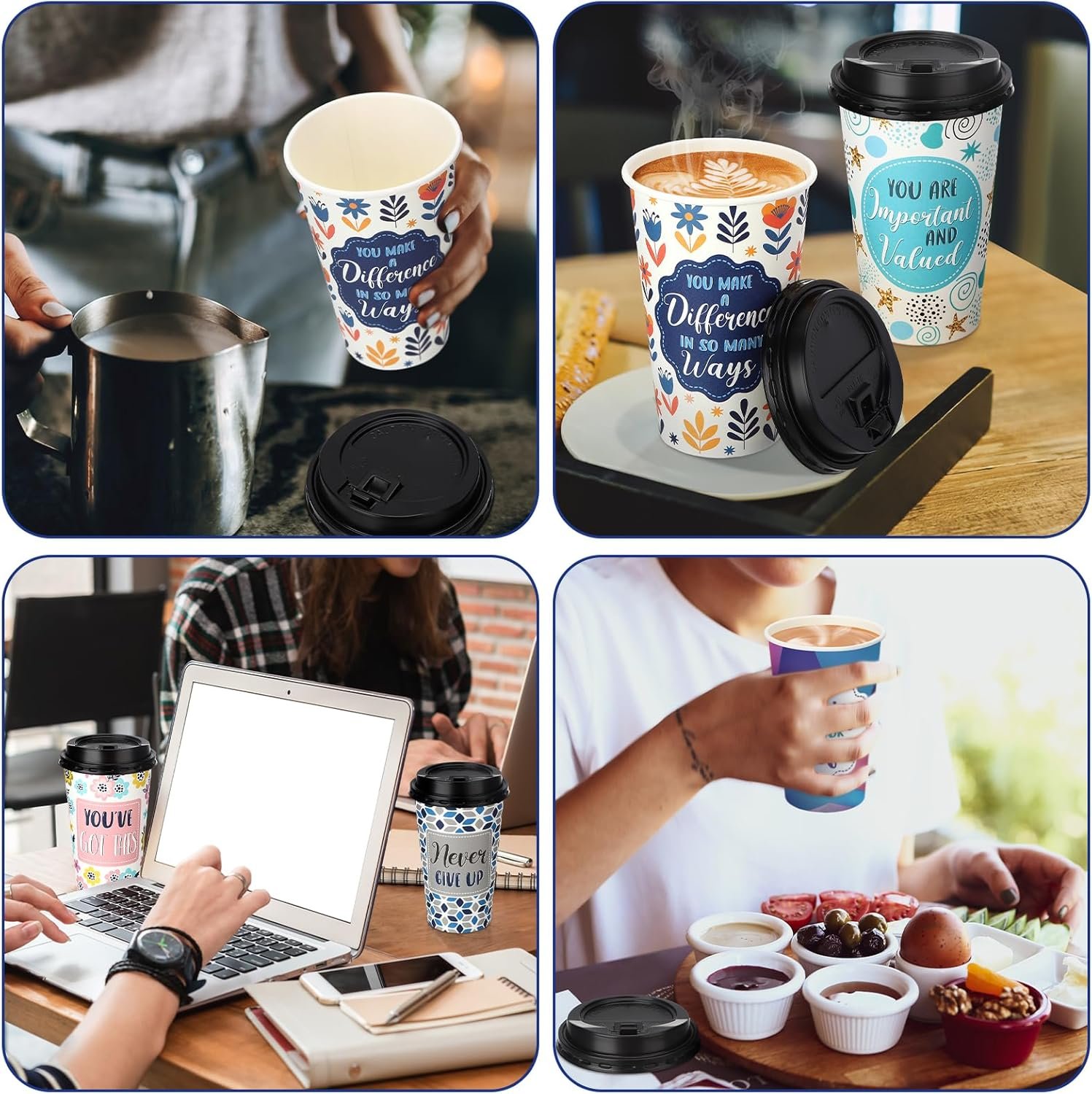 Logo Personalizzato Confezione da 100 Tazze di Carta Monouso da 16 oz con Coperchi Motivazionali 5 Citazioni Marchio Bianco dal Produttore