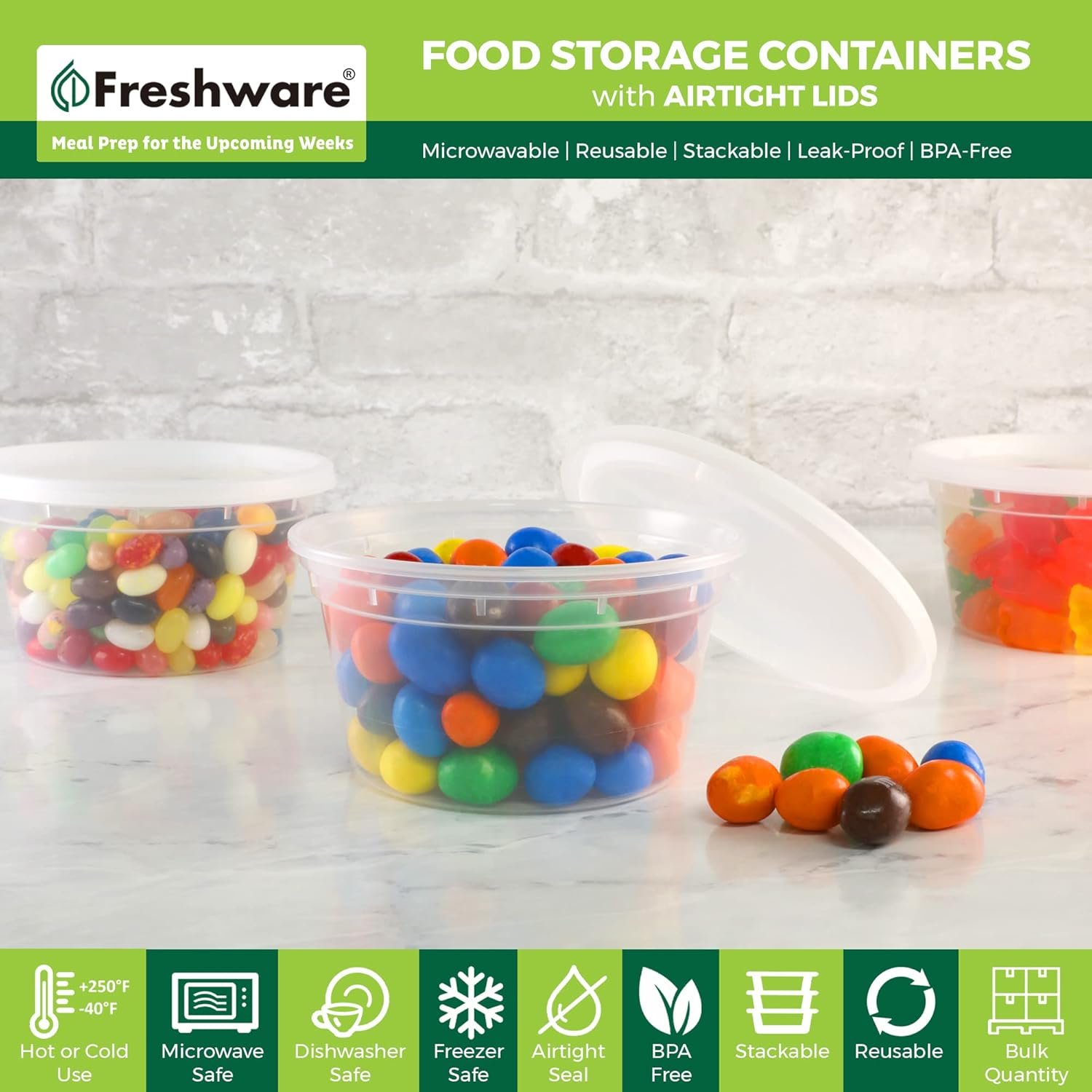 Logo Personalizzato Contenitori per Alimenti [50 Set] 12 oz in Plastica con Coperchi Ermetici Senza BPA Impilabili per Slime Zuppe Preparazione Pasti dalla Fabbrica Marchio Bianco Adatti Microonde Lavastoviglie Congelatore