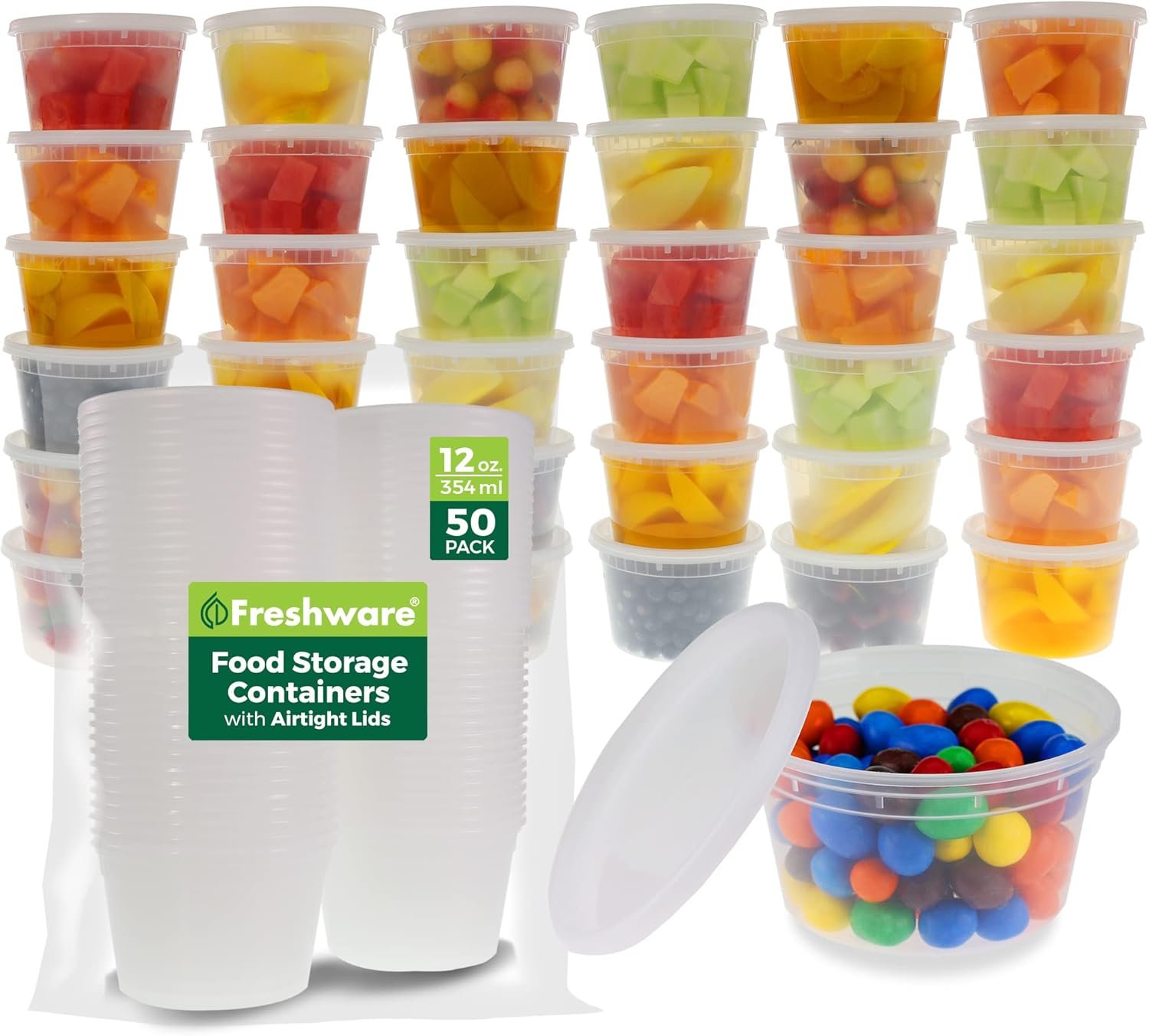 Logo Personalizzato Contenitori per Alimenti [50 Set] 12 oz in Plastica con Coperchi Ermetici Senza BPA Impilabili per Slime Zuppe Preparazione Pasti dalla Fabbrica Marchio Bianco Adatti Microonde Lavastoviglie Congelatore
