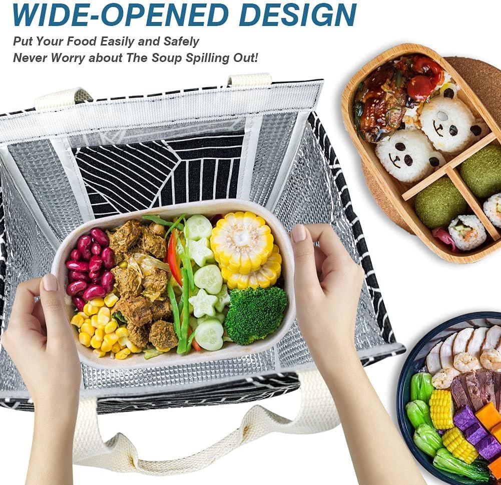 Marchio Bianco Borsa Termica 9L per Donne e Adulti Pieghevole ad Apertura Ampia con Tasche Impermeabile Portatile per Picnic Ufficio Spiaggia Nero Rombo con Logo Personalizzato dal Produttore