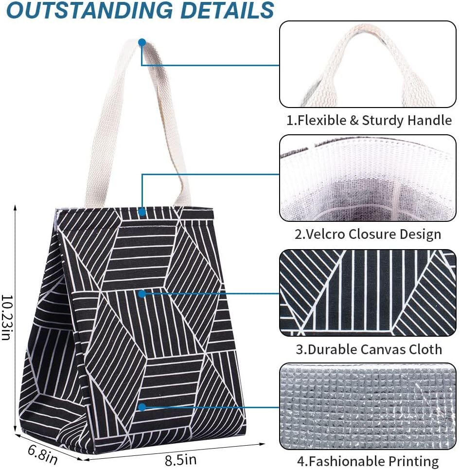 Marchio Bianco Borsa Termica 9L per Donne e Adulti Pieghevole ad Apertura Ampia con Tasche Impermeabile Portatile per Picnic Ufficio Spiaggia Nero Rombo con Logo Personalizzato dal Produttore