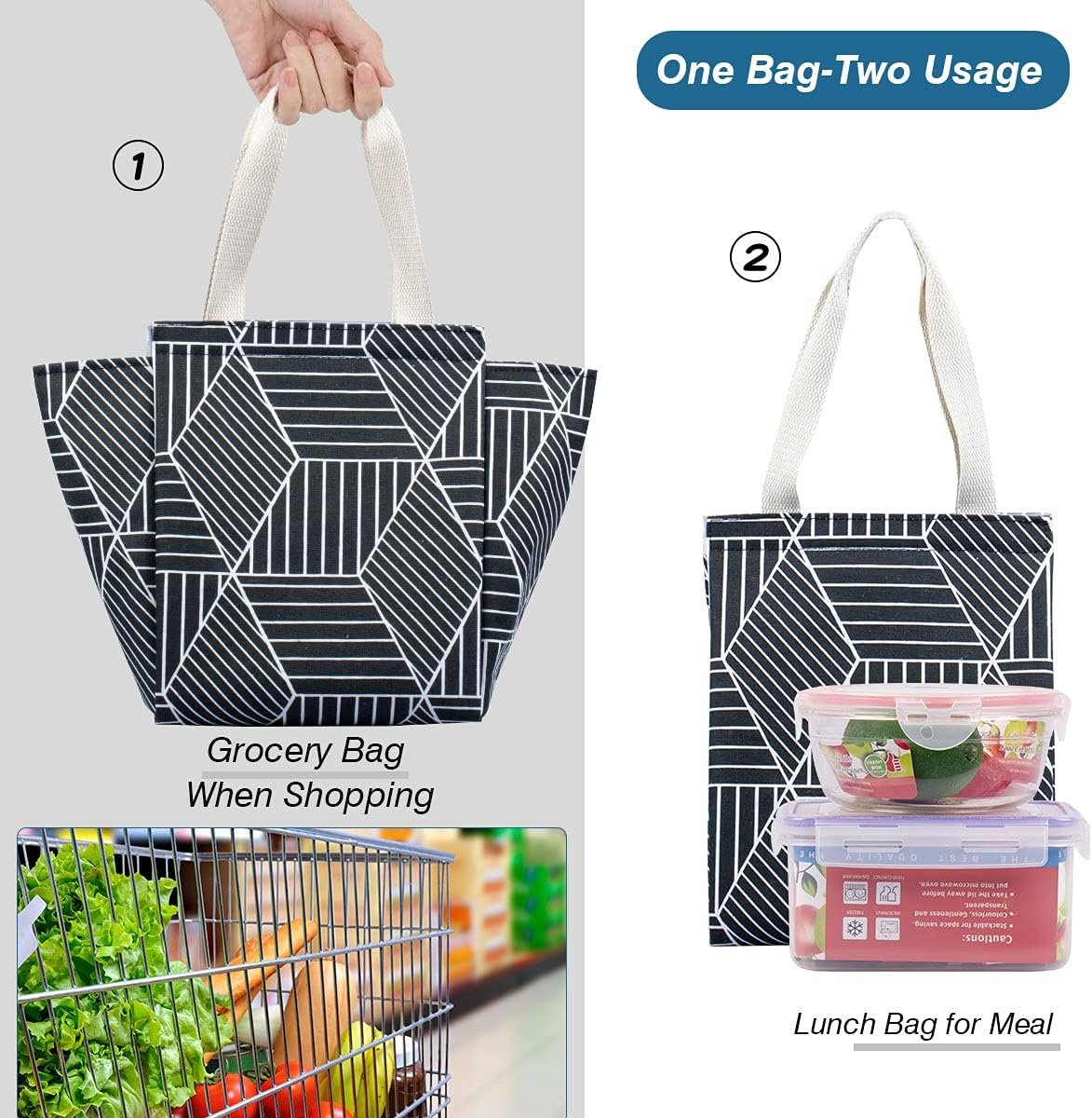 Marchio Bianco Borsa Termica 9L per Donne e Adulti Pieghevole ad Apertura Ampia con Tasche Impermeabile Portatile per Picnic Ufficio Spiaggia Nero Rombo con Logo Personalizzato dal Produttore