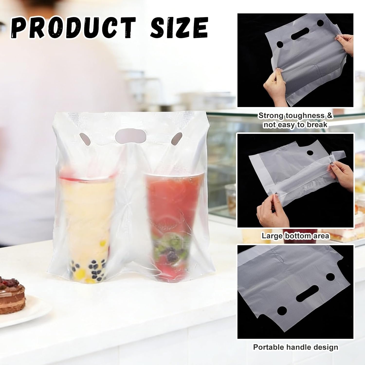 Logo Personalizzato Portabevande con Maniglia per 2 Bicchieri Sacchetti Trasparenti Plastica per Consegne Asporto Caffè Succo Latte Tè Marchio Bianco 1000 Pezzi 11 x 12,2 Pollici Fornitore