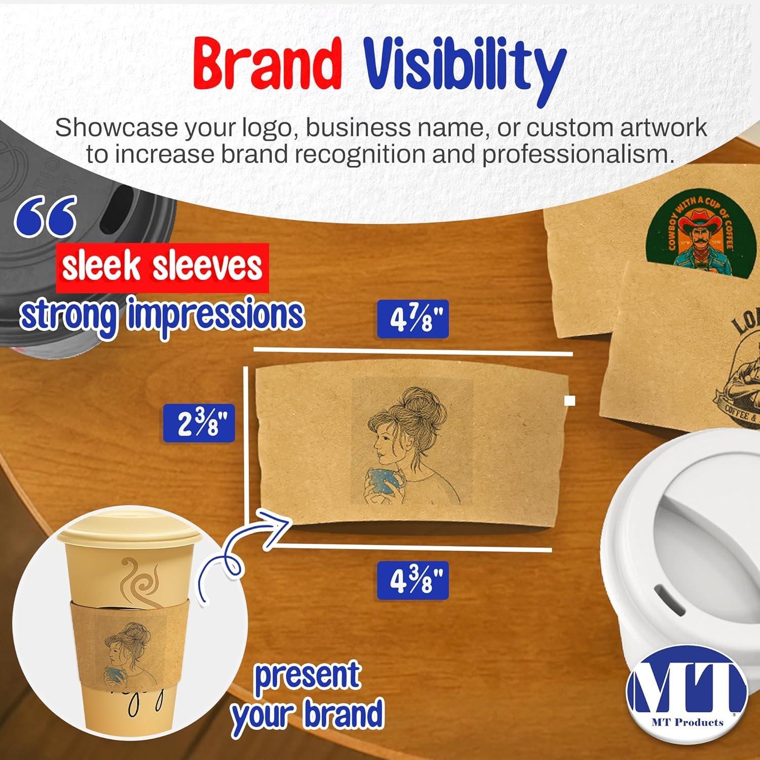 Logo Personalizzato Manicotti Cartone Ondulato per Tazze Caffè Caldo Monouso con Coperchi - Marchio Bianco - Dal Fornitore Confezione 25-100