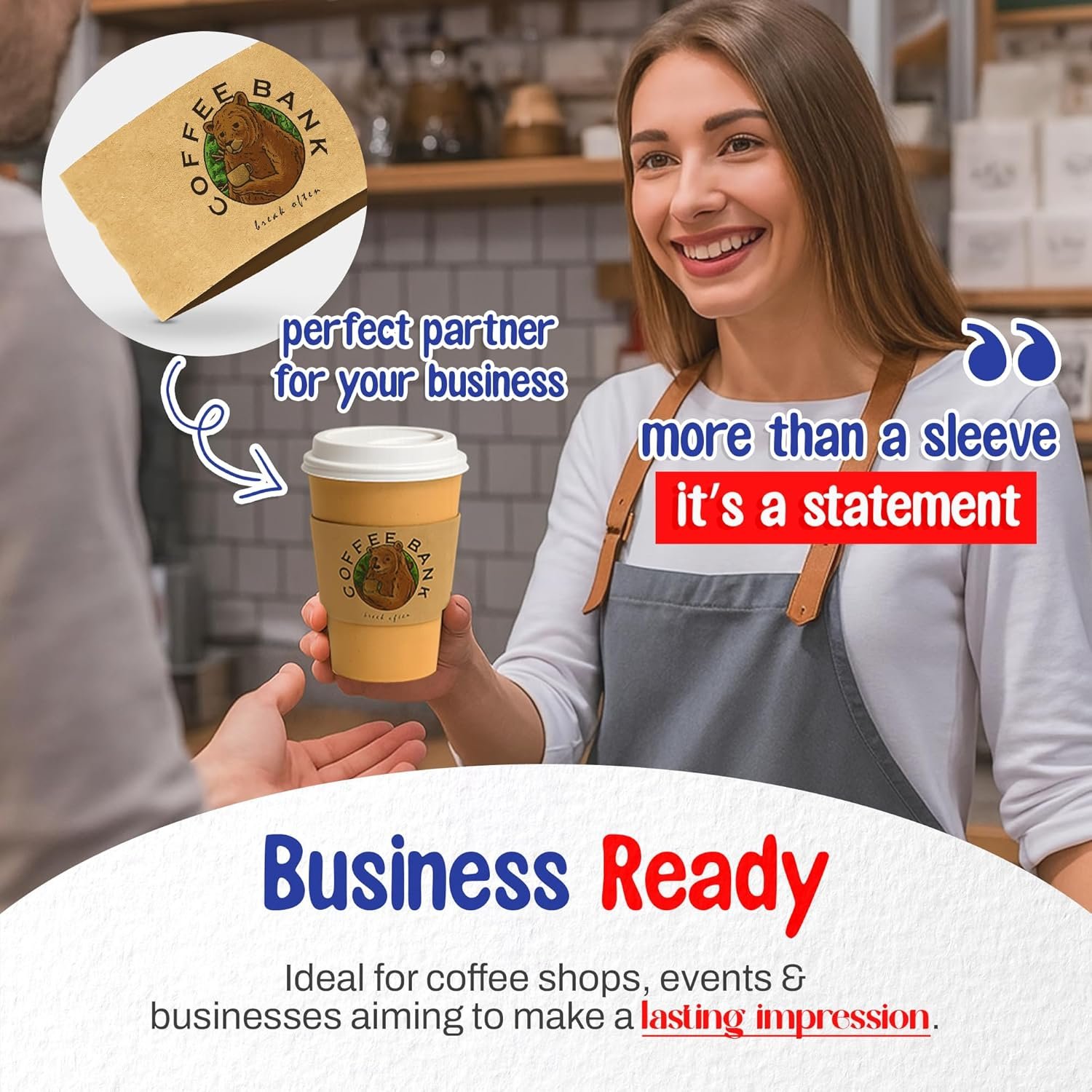Logo Personalizzato Manicotti Cartone Ondulato per Tazze Caffè Caldo Monouso con Coperchi - Marchio Bianco - Dal Fornitore Confezione 25-100