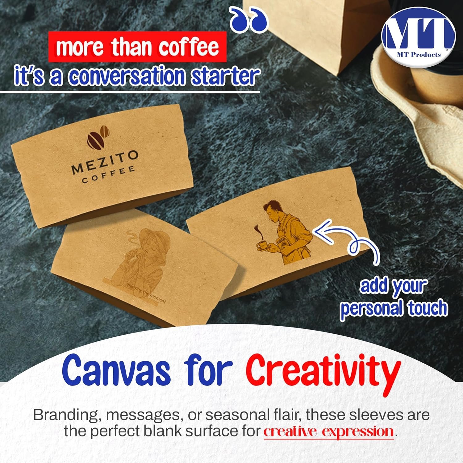 Logo Personalizzato Manicotti Cartone Ondulato per Tazze Caffè Caldo Monouso con Coperchi - Marchio Bianco - Dal Fornitore Confezione 25-100
