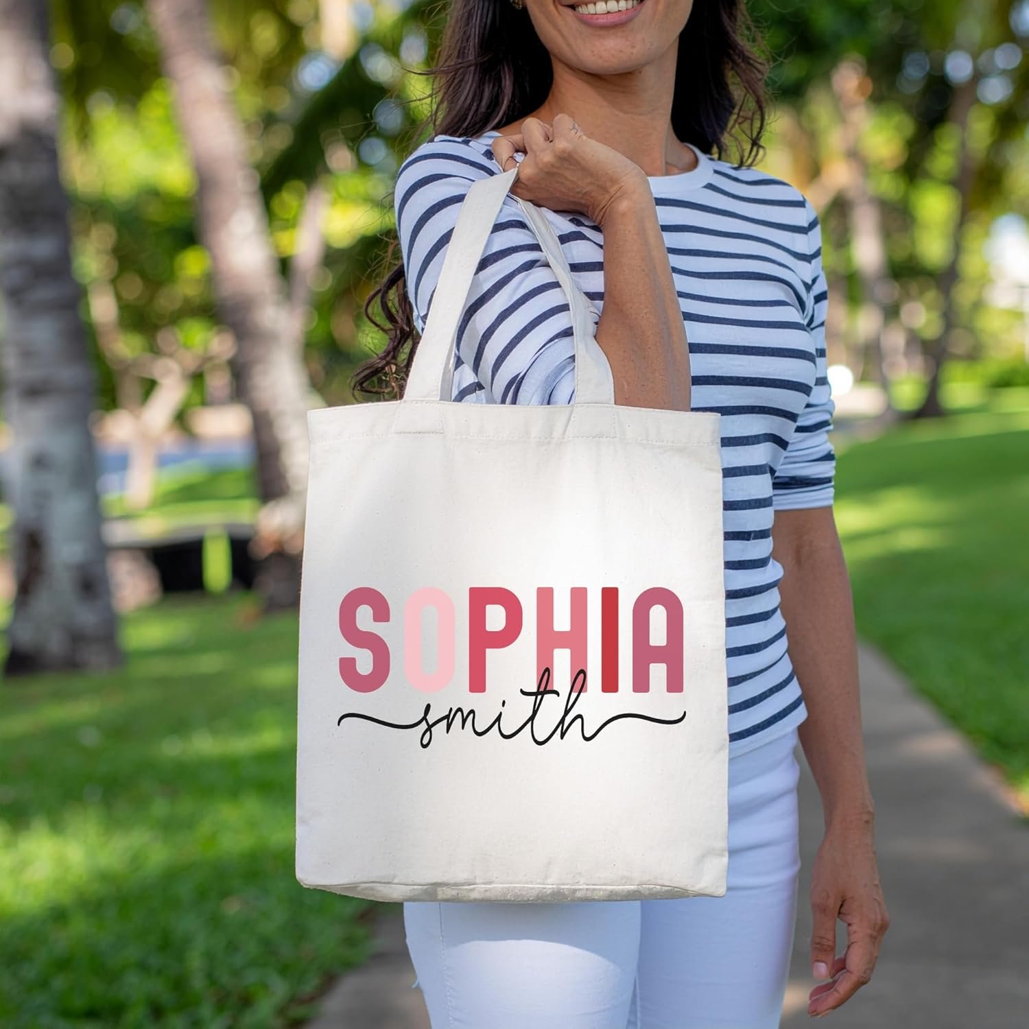 Fornitore Borsa Tote Personalizzata con Nome e Logo Personalizzato Tela Premium Riutilizzabile Marchio Bianco per Donne Damigelle Insegnanti Infermiere