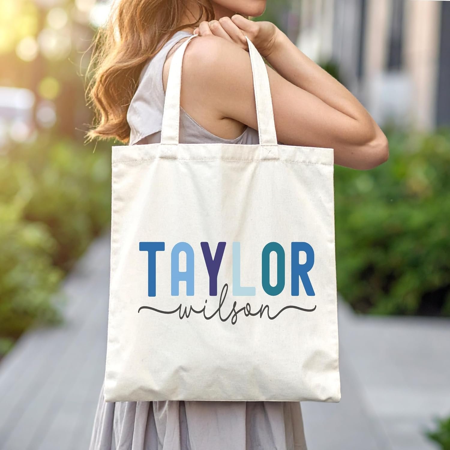 Fornitore Borsa Tote Personalizzata con Nome e Logo Personalizzato Tela Premium Riutilizzabile Marchio Bianco per Donne Damigelle Insegnanti Infermiere
