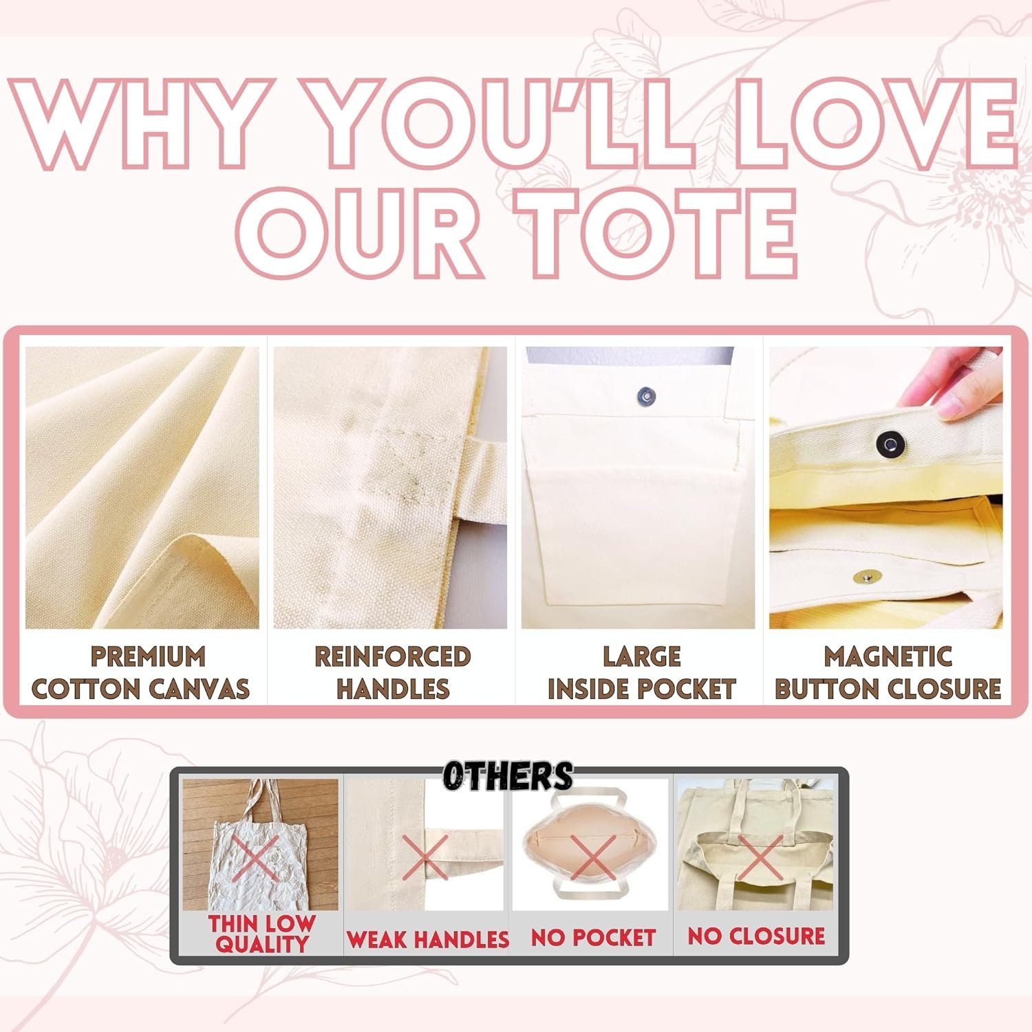 Fornitore Borsa Tote Personalizzata con Nome e Logo Personalizzato Tela Premium Riutilizzabile Marchio Bianco per Donne Damigelle Insegnanti Infermiere