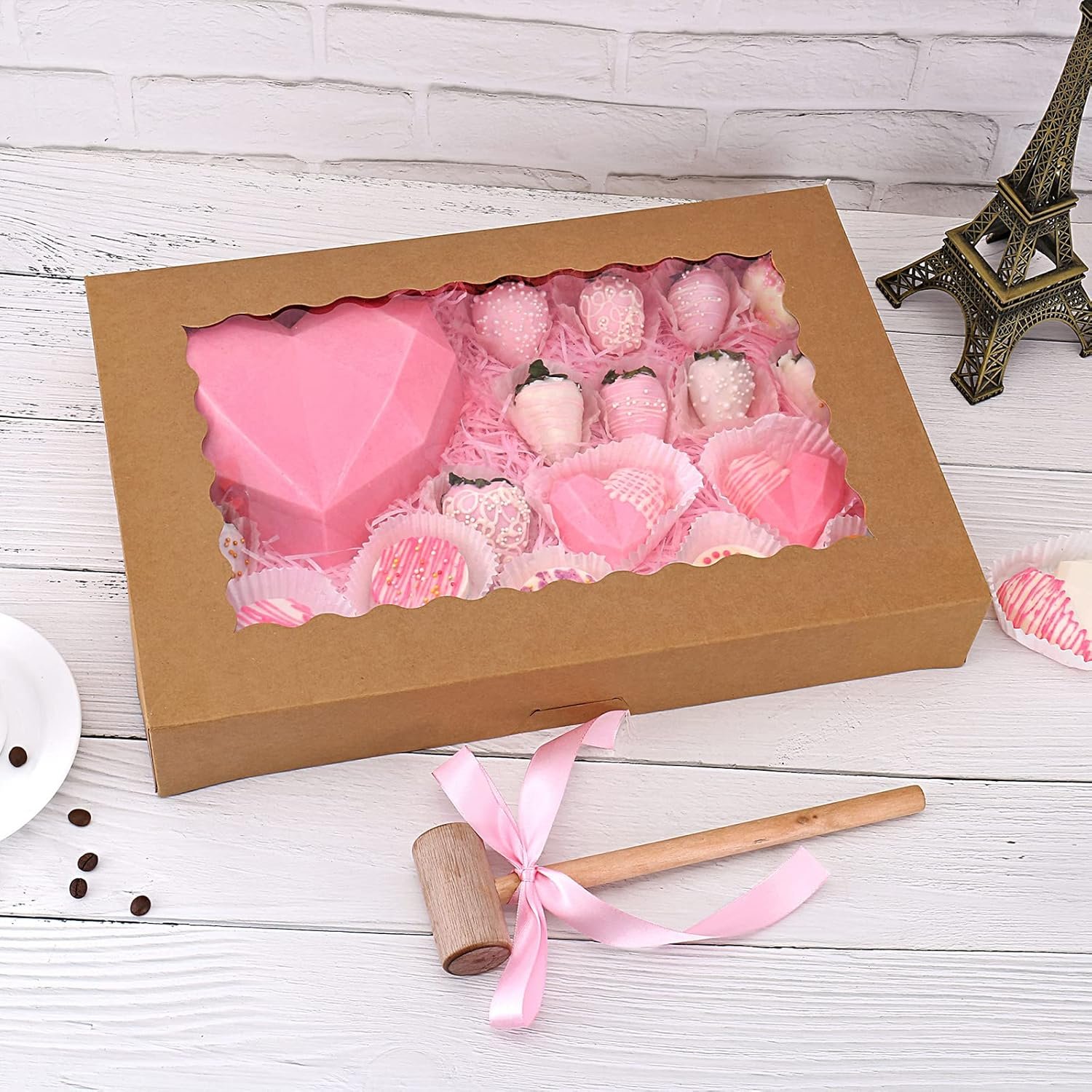 Marchio Bianco Confezione da 20 Scatole Pop-Up Pasticceria 16 x 11 x 2.5 pollici con Finestra per 12 Donuts per Torte Biscotti Muffin Pasticcini Marrone Fornitore Logo Personalizzato