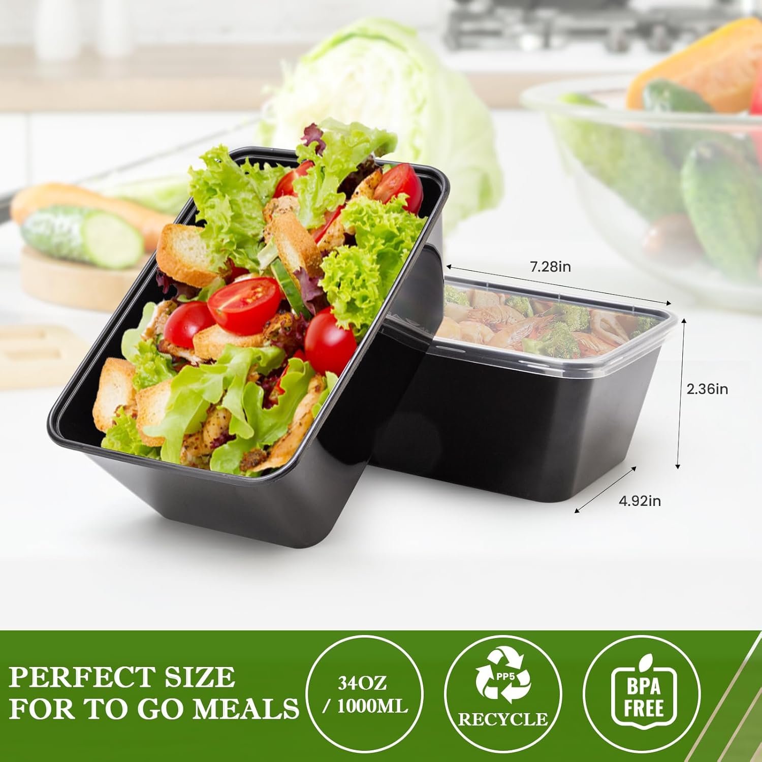 Contenitori Meal Prep con Logo Personalizzato 50 Pz 34oz 1000ml con Coperchi Riutilizzabili Monouso Asporto dal Fornitore Senza BPA Impilabili Adatti Microonde Congelatore Marchio Bianco