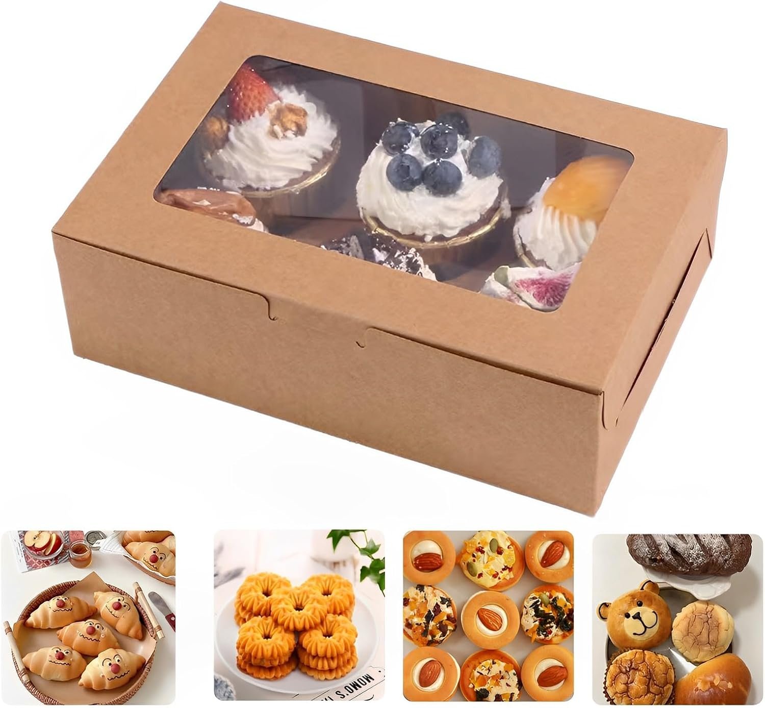 Fornitore Scatole Panetteria Marroni 8x6x2,5 Pollici con Finestra 20 Pezzi Logo Personalizzato per Biscotti Cupcake San Valentino Festa della Mamma Natale Marchio Bianco