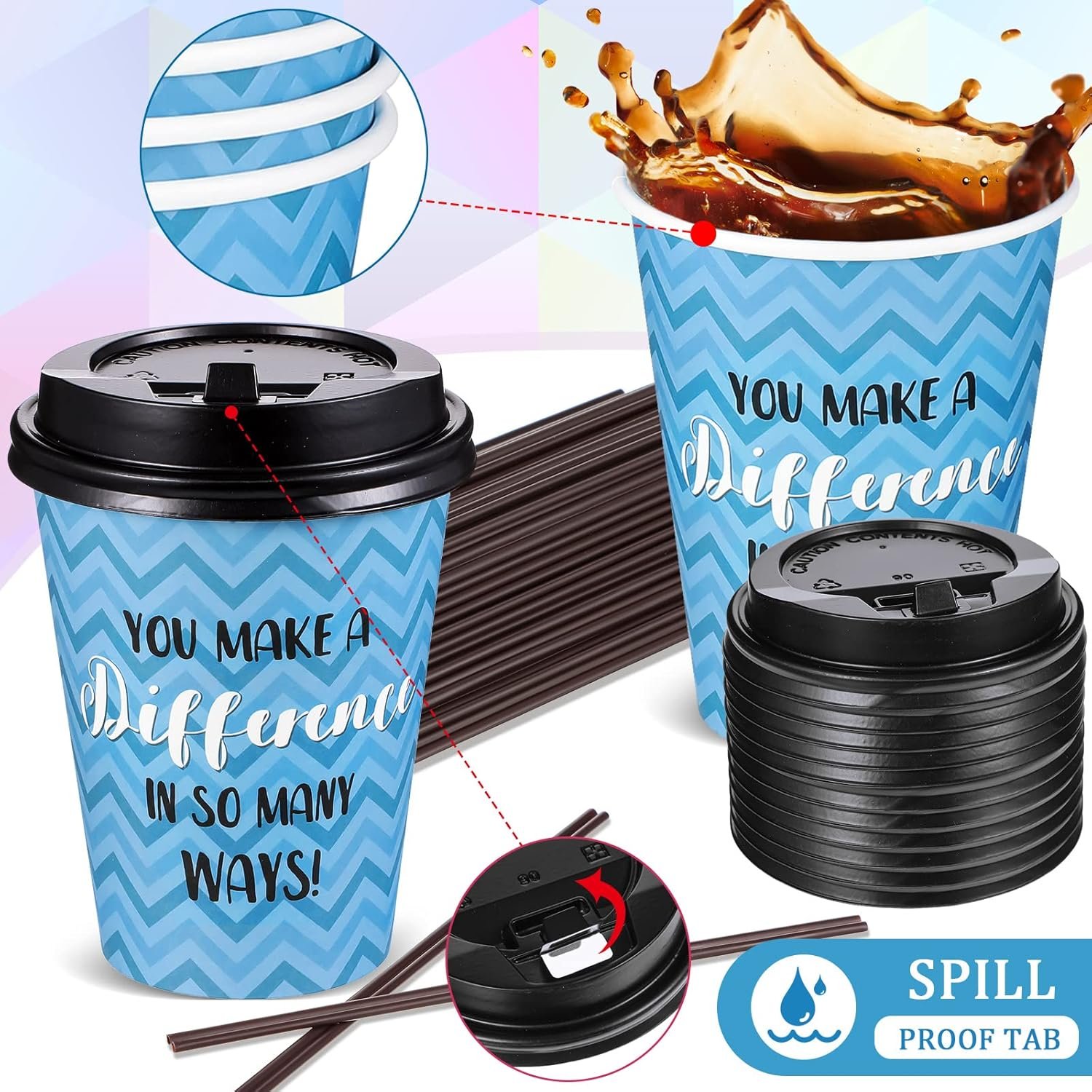 Marchio Bianco confezione da 100 bicchieri monouso caffè con coperchi cannucce carta motivazionali 6 citazioni design logo personalizzato acqua succo tè casa caffetteria 16 oz stile fresh produttore