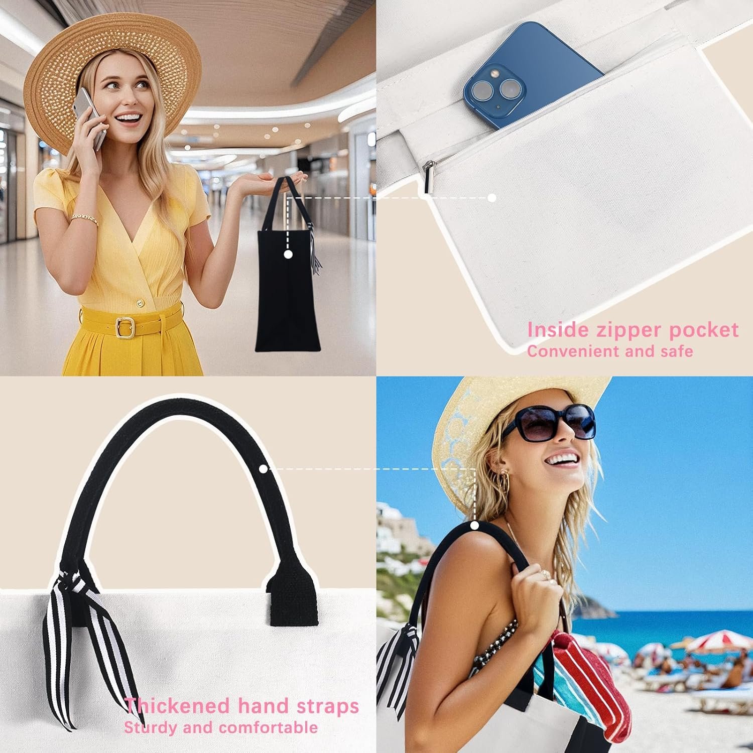 Logo Personalizzato 10 Pezzi Borse Tote in Canvas Classiche Nero e Bianco con Tasca con Cerniera Interna Borsa per la Spesa Regali Fai da Te per Matrimonio Compleanno Spiaggia Marchio Bianco Perfetti per Donne Mamme Insegnanti Amiche dal Fornitore