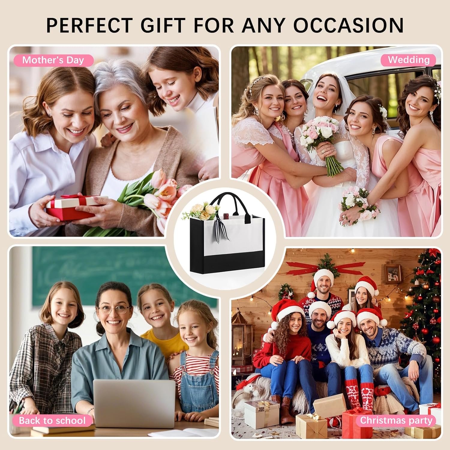 Logo Personalizzato 10 Pezzi Borse Tote in Canvas Classiche Nero e Bianco con Tasca con Cerniera Interna Borsa per la Spesa Regali Fai da Te per Matrimonio Compleanno Spiaggia Marchio Bianco Perfetti per Donne Mamme Insegnanti Amiche dal Fornitore