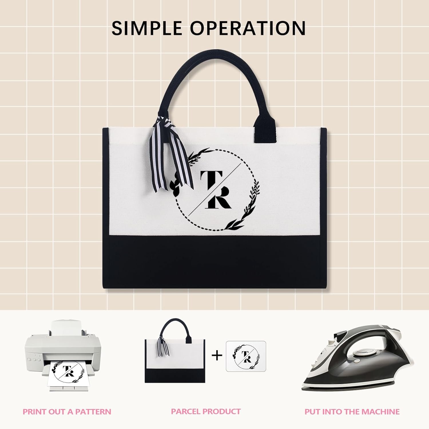 Logo Personalizzato 10 Pezzi Borse Tote in Canvas Classiche Nero e Bianco con Tasca con Cerniera Interna Borsa per la Spesa Regali Fai da Te per Matrimonio Compleanno Spiaggia Marchio Bianco Perfetti per Donne Mamme Insegnanti Amiche dal Fornitore