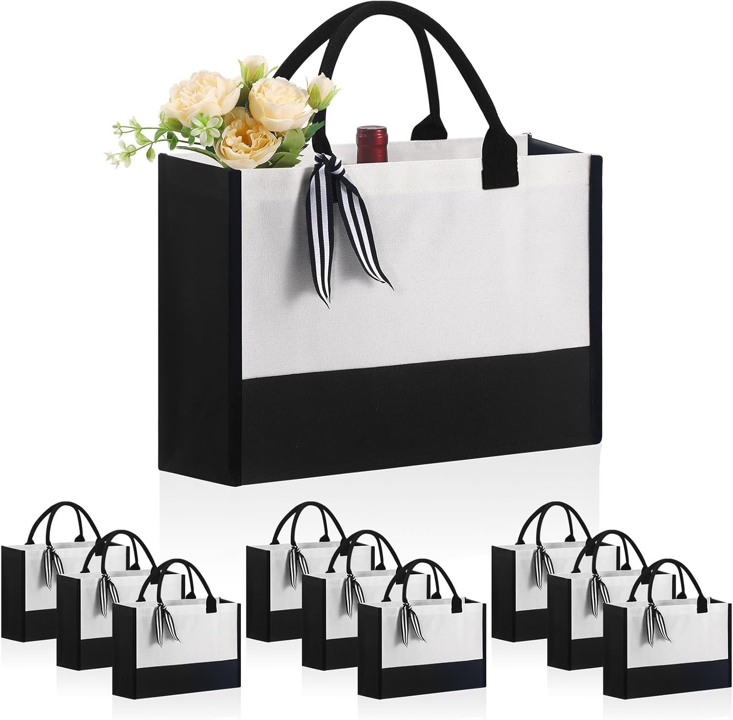 Logo Personalizzato 10 Pezzi Borse Tote in Canvas Classiche Nero e Bianco con Tasca con Cerniera Interna Borsa per la Spesa Regali Fai da Te per Matrimonio Compleanno Spiaggia Marchio Bianco Perfetti per Donne Mamme Insegnanti Amiche dal Fornitore