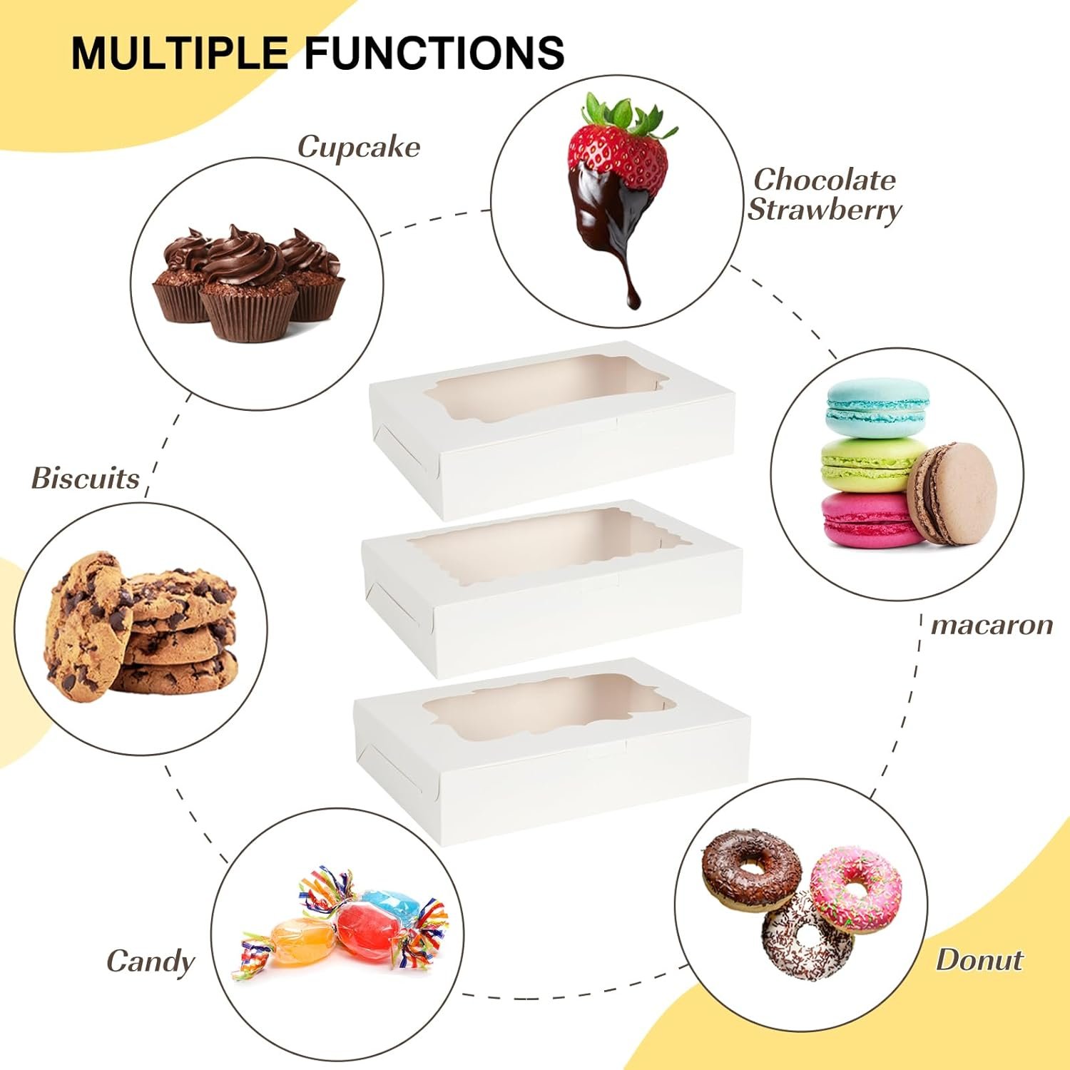 Produttore Scatole Biscotti 60pz 12x8x2.5 Pollici 3 Stili Fragola con Finestra Logo Personalizzato per Caramelle Fragole Cioccolato Torte Muffin Ciambelle Marchio Bianco