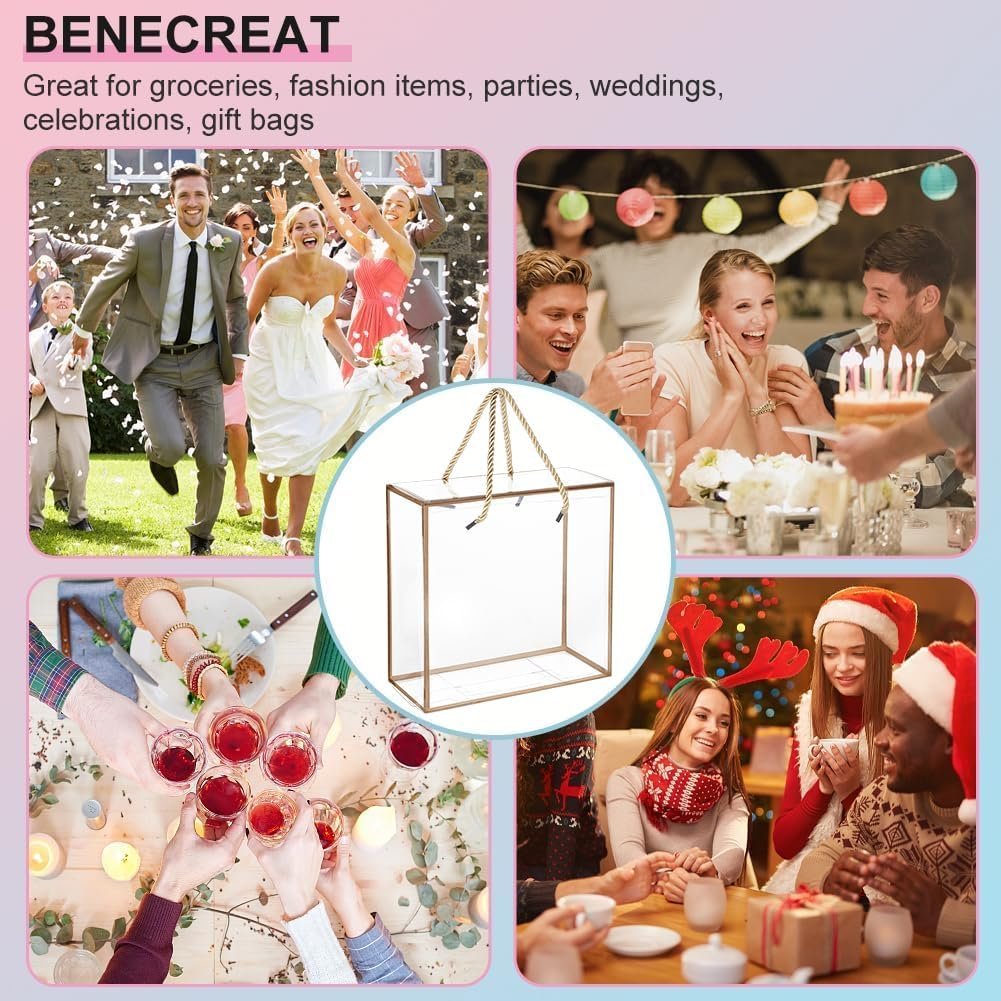 Fabbrica Scatole Regalo Trasparenti PET con Logo Personalizzato 10 Confezioni 7.8x7.8x3.5 Pollici Bordo Oro Maniglia Cordino per Festa della Mamma Compleanni Bomboniere Matrimonio Marchio Bianco