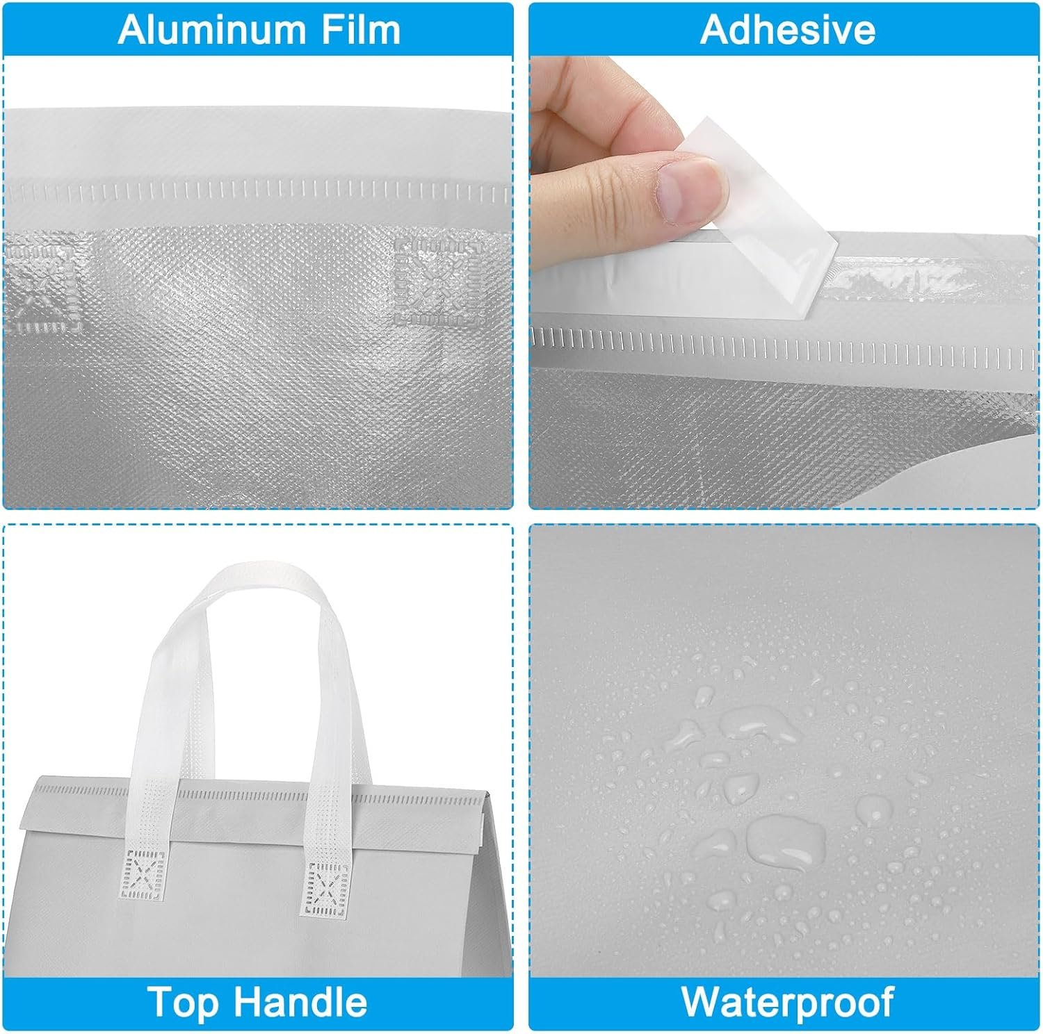 Borse Termiche Isolate con Logo Personalizzato per Asporto 25 Pezzi da Produttore 30 x 20 x 32 cm per Cibi Caldi Freddi Surgelati Marchio Bianco Multicolore