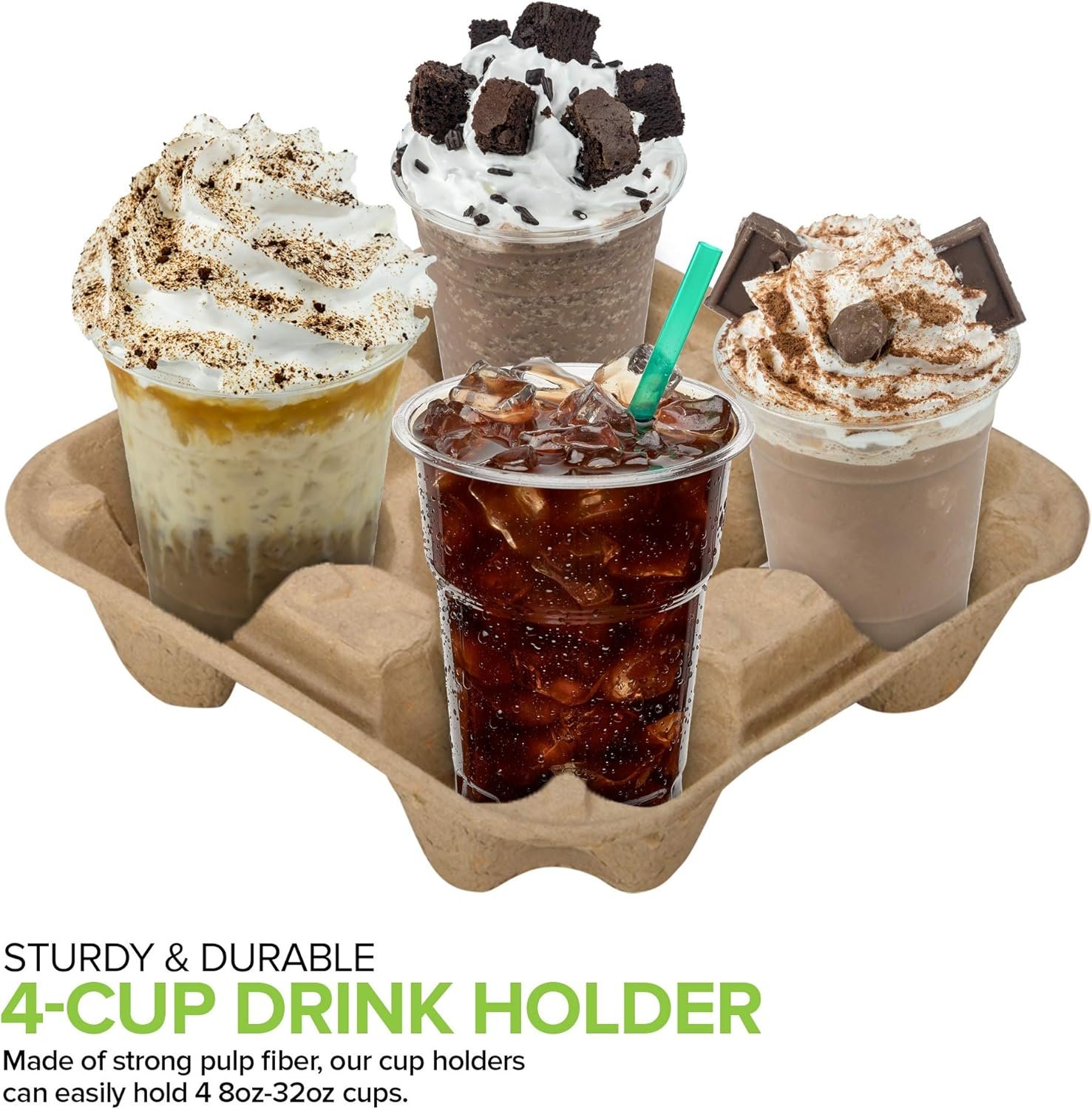 Logo Personalizzato Vassoio Portatazza Monouso 4 Tazze Caffè (75 pz) Compostabile Industrialmente dal Fornitore Marchio Bianco Resistente Bevande Calde Fredde Da Asporto Consegne Cibo