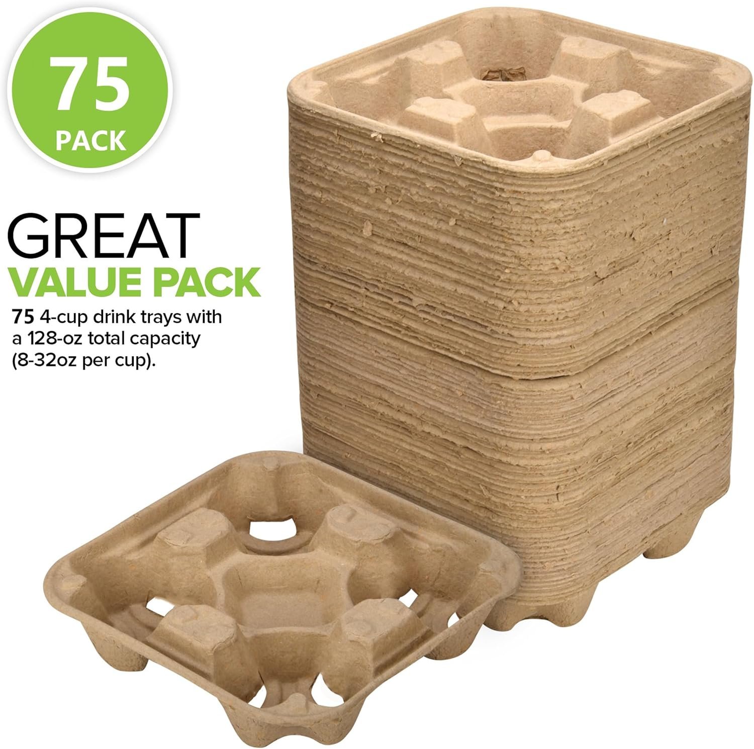 Logo Personalizzato Vassoio Portatazza Monouso 4 Tazze Caffè (75 pz) Compostabile Industrialmente dal Fornitore Marchio Bianco Resistente Bevande Calde Fredde Da Asporto Consegne Cibo