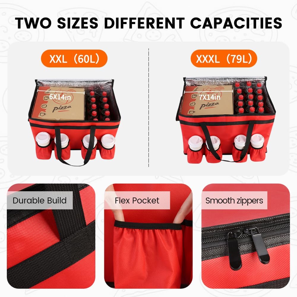 Marchio Bianco Borsa Termica Isolante XXX-Large per Consegna Cibo con 4 Portabicchieri Mantiene Alimenti Caldi/Freddi con Portabevande per Catering Commerciale con Logo Personalizzato dal Fornitore Rossa