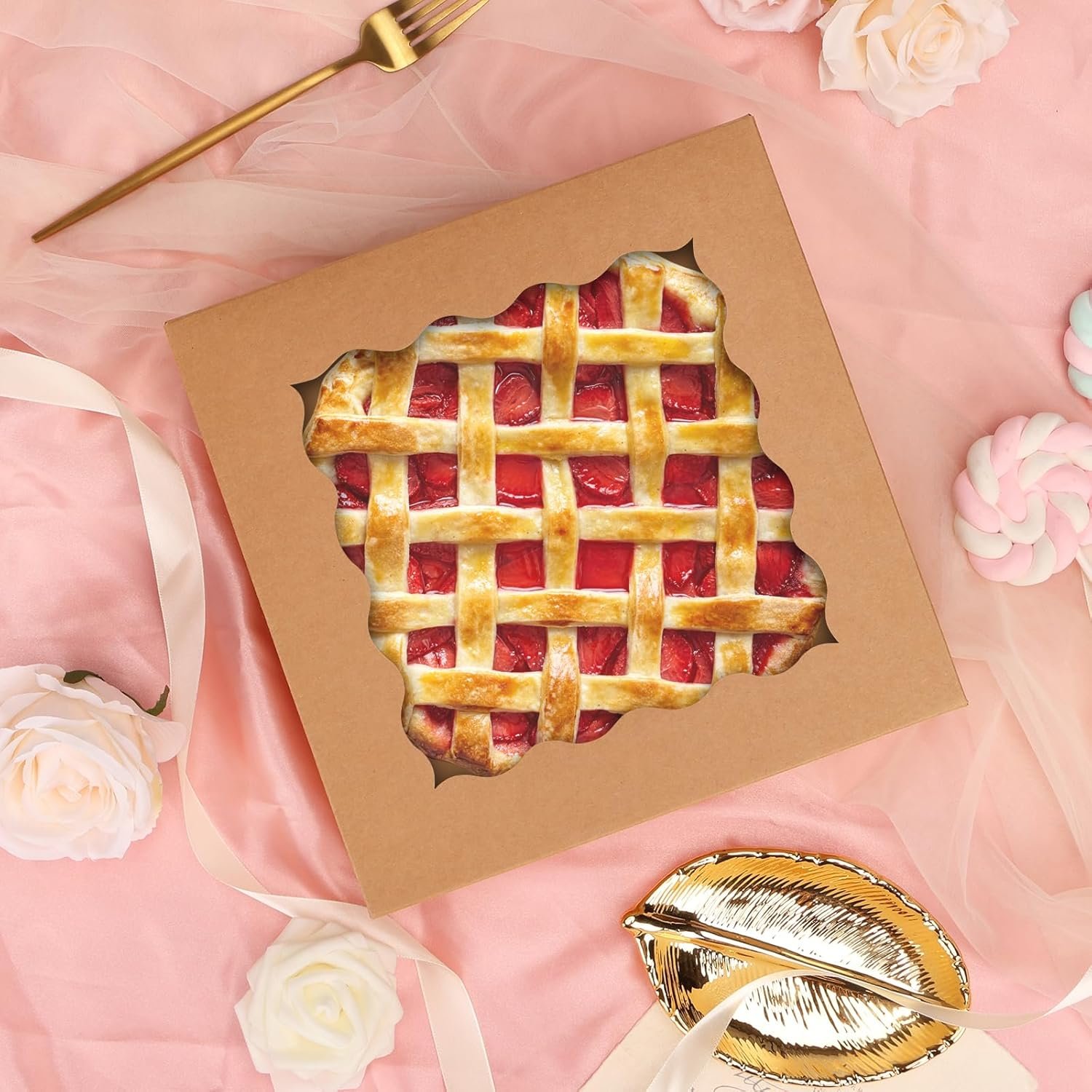 Marchio Bianco Scatole per Torte 30 pz 10x10x2.5 Marrone con Finestra Pop-Up con Logo Personalizzato per Biscotti Donuts Muffins dal Fornitore