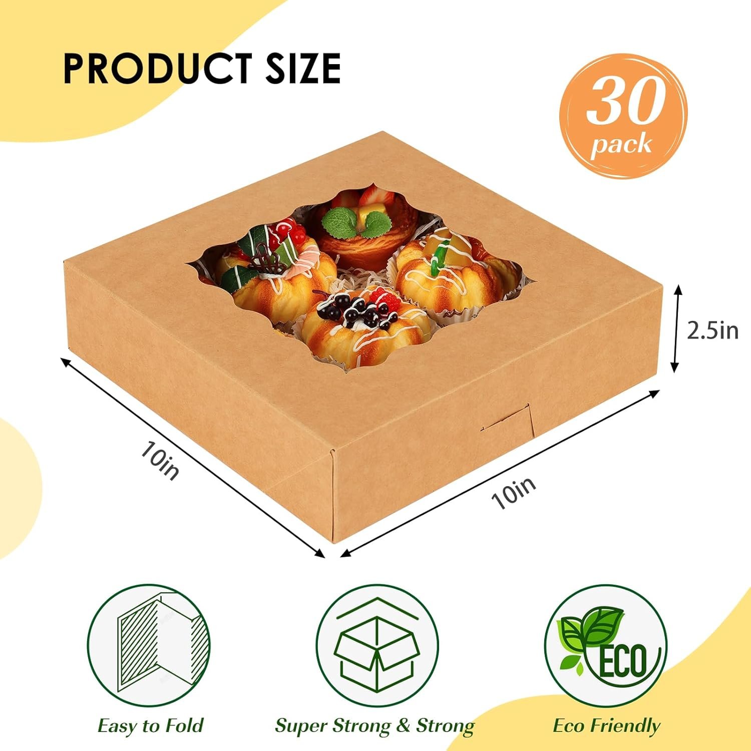 Marchio Bianco Scatole per Torte 30 pz 10x10x2.5 Marrone con Finestra Pop-Up con Logo Personalizzato per Biscotti Donuts Muffins dal Fornitore