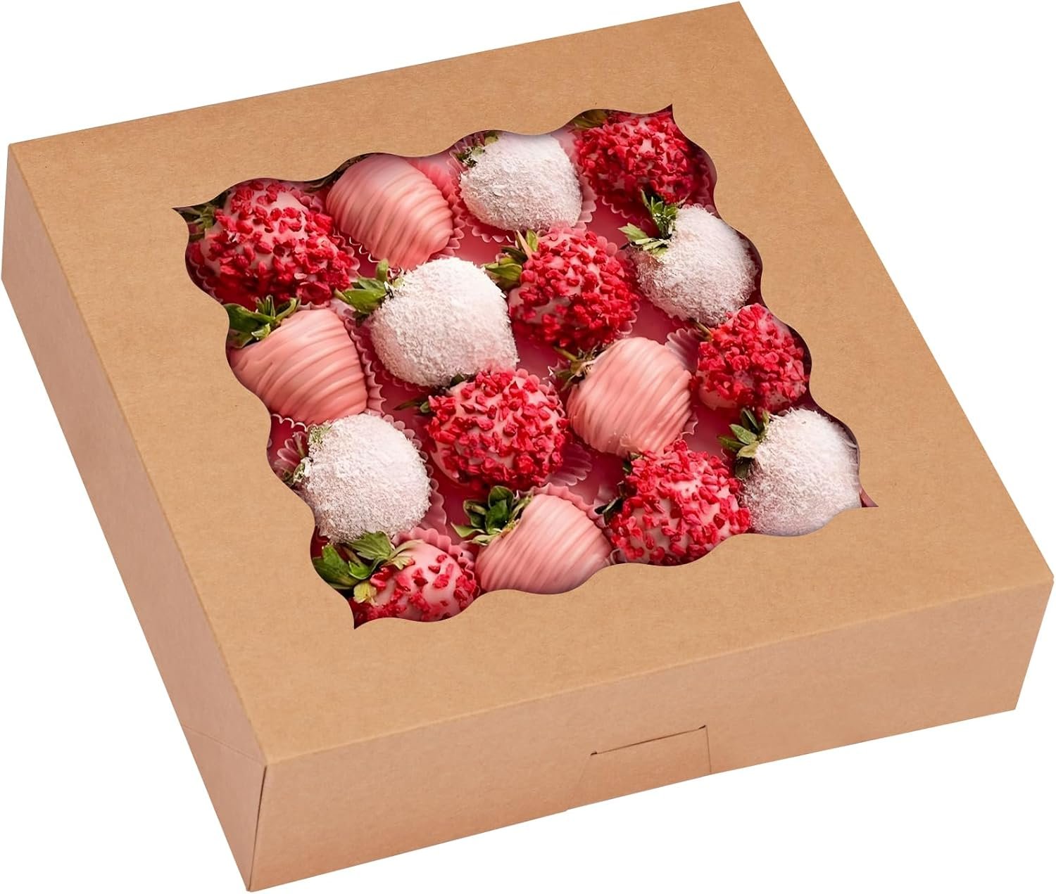 Marchio Bianco Scatole per Torte 30 pz 10x10x2.5 Marrone con Finestra Pop-Up con Logo Personalizzato per Biscotti Donuts Muffins dal Fornitore