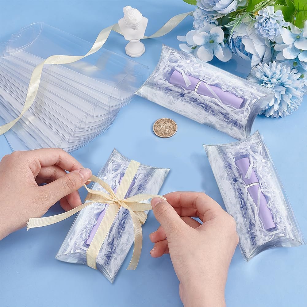 Marchio Bianco 30 Confezioni Scatole per Bomboniere Trasparenti Plastica Cuscino con Logo Personalizzato Matrimonio Festa Festa della Mamma dal Fornitore Oversize 4.5x2.5x1 inch