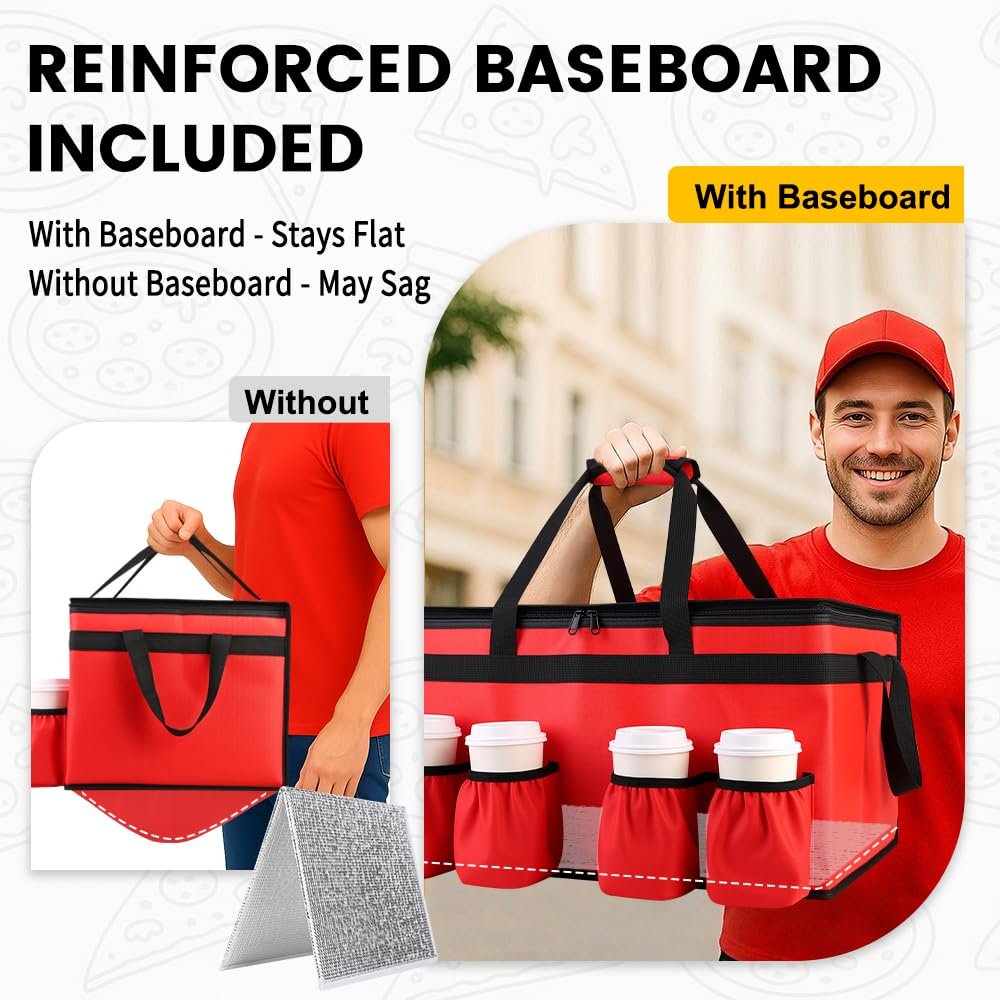 Logo Personalizzato Borsa Termica per Consegna Cibo 4 Portabicchieri Rinforzo Fondo XXX-Large Marchio Bianco Mantiene Alimenti Caldo/Freddo Portabevande Catering Eventi Rossa del Produttore