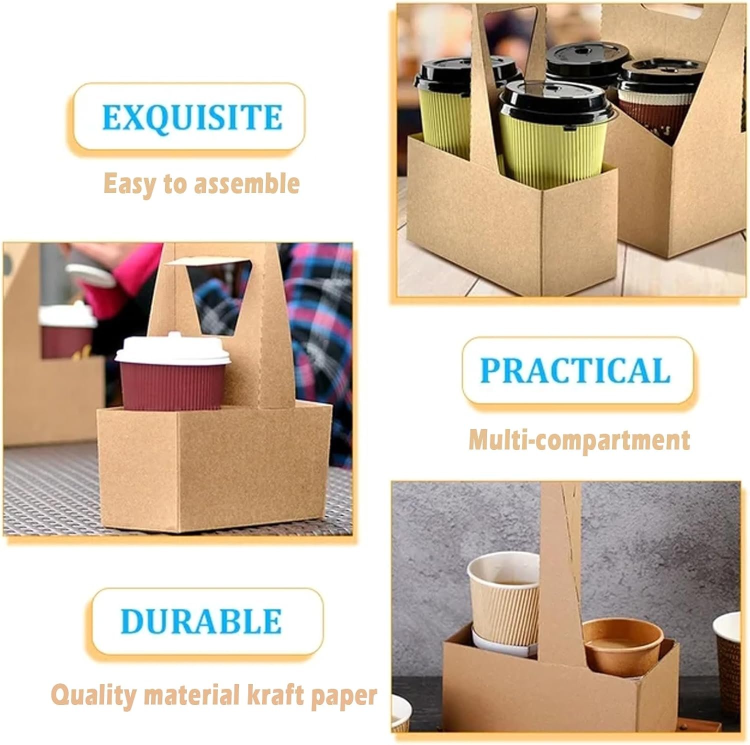 Fornitore Portabevande Kraft con Manici Confezione da 20 per 2 Bicchieri con Logo Personalizzato Monouso in Cartone per Bevande Calde o Fredde Marchio Bianco per Asporto Caffè Ristoranti Consegne