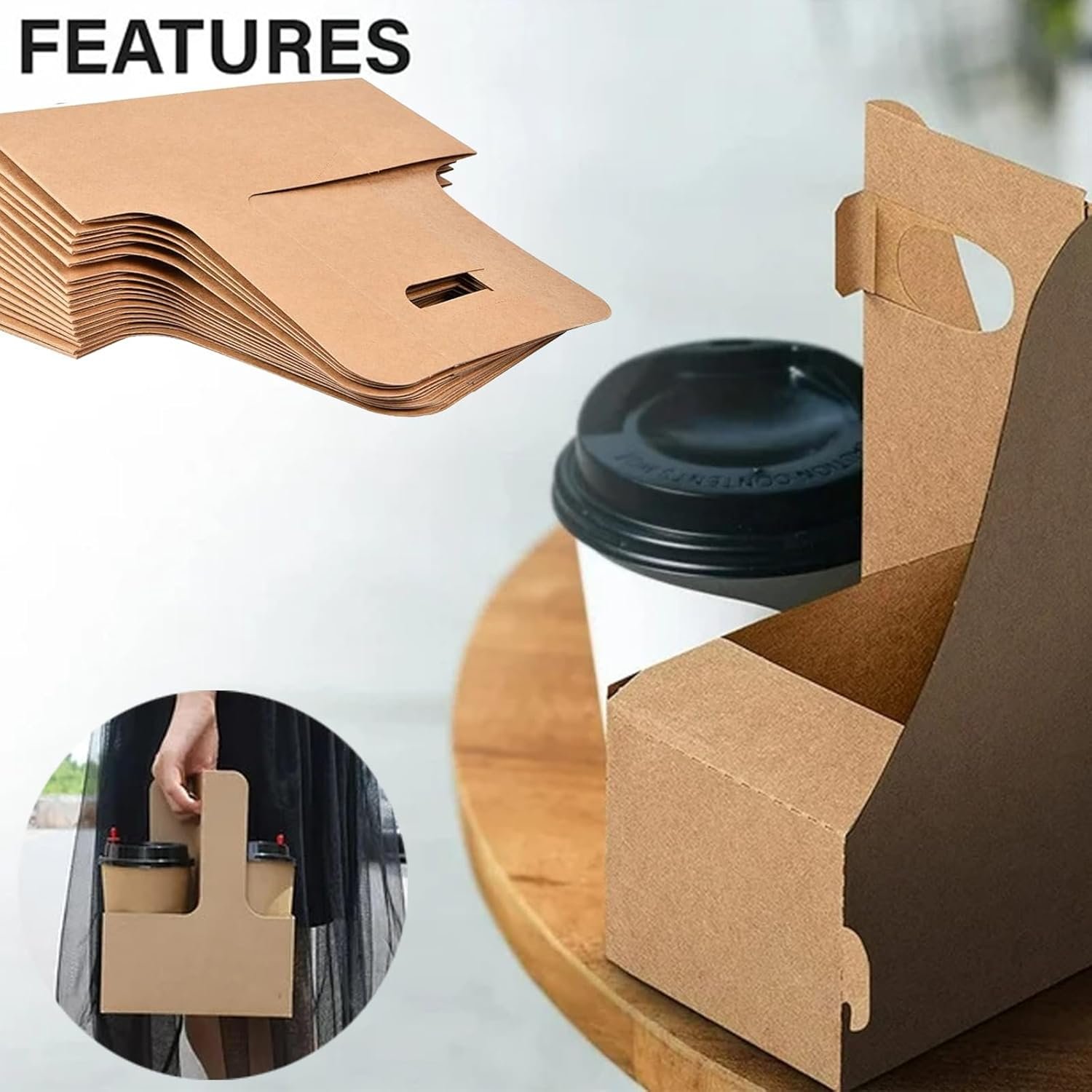 Fornitore Portabevande Kraft con Manici Confezione da 20 per 2 Bicchieri con Logo Personalizzato Monouso in Cartone per Bevande Calde o Fredde Marchio Bianco per Asporto Caffè Ristoranti Consegne