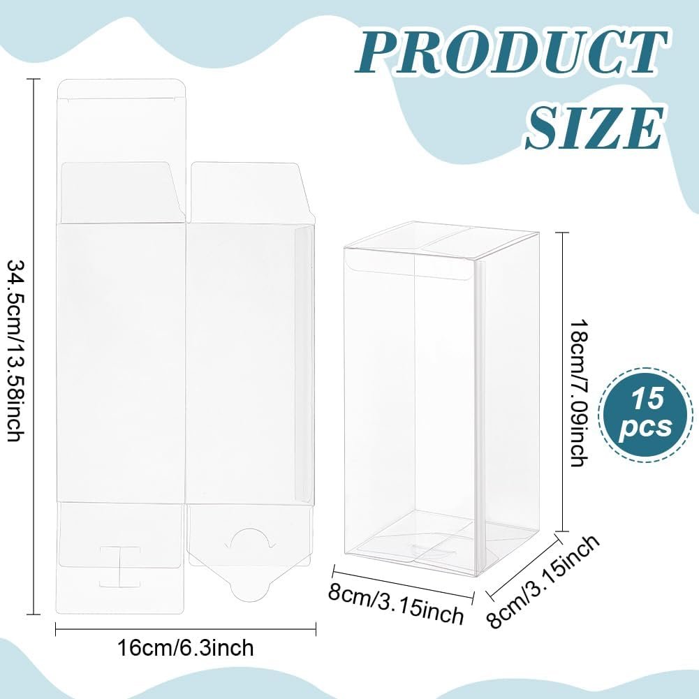 Logo Personalizzato 15 Pz Scatole Bomboniere Trasparenti PVC Rettangolari 8x8x18 cm con Pellicola Marchio Bianco per Natale Nozze Feste Compleanni Fornitore