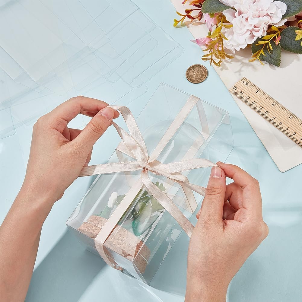 Logo Personalizzato 15 Pz Scatole Bomboniere Trasparenti PVC Rettangolari 8x8x18 cm con Pellicola Marchio Bianco per Natale Nozze Feste Compleanni Fornitore