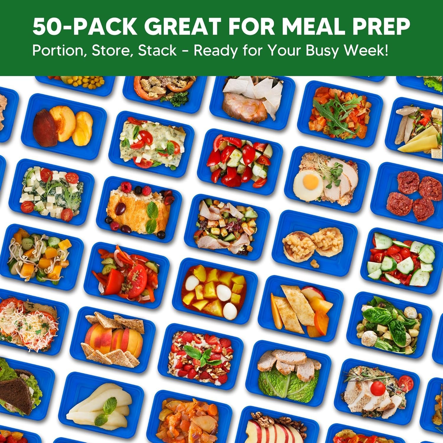 Marchio Bianco - Pacco da 50 Contenitori Meal Prep con Coperchi 38oz con Logo Personalizzato Senza BPA Riutilizzabili Ermetici - Stoccaggio Alimenti Plastici Take Out Microonde Lavastoviglie Congelatore Sicuri Blu dal Produttore