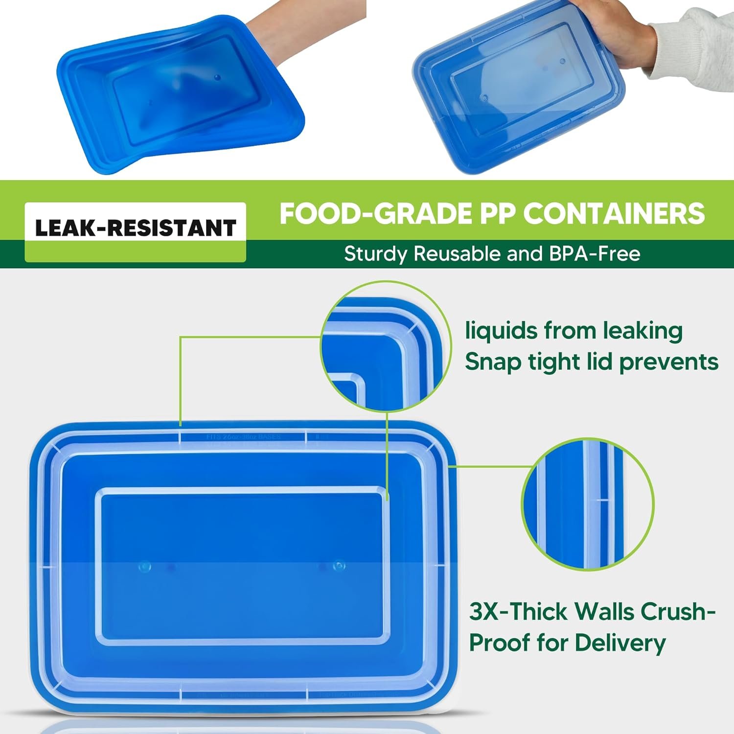 Marchio Bianco - Pacco da 50 Contenitori Meal Prep con Coperchi 38oz con Logo Personalizzato Senza BPA Riutilizzabili Ermetici - Stoccaggio Alimenti Plastici Take Out Microonde Lavastoviglie Congelatore Sicuri Blu dal Produttore