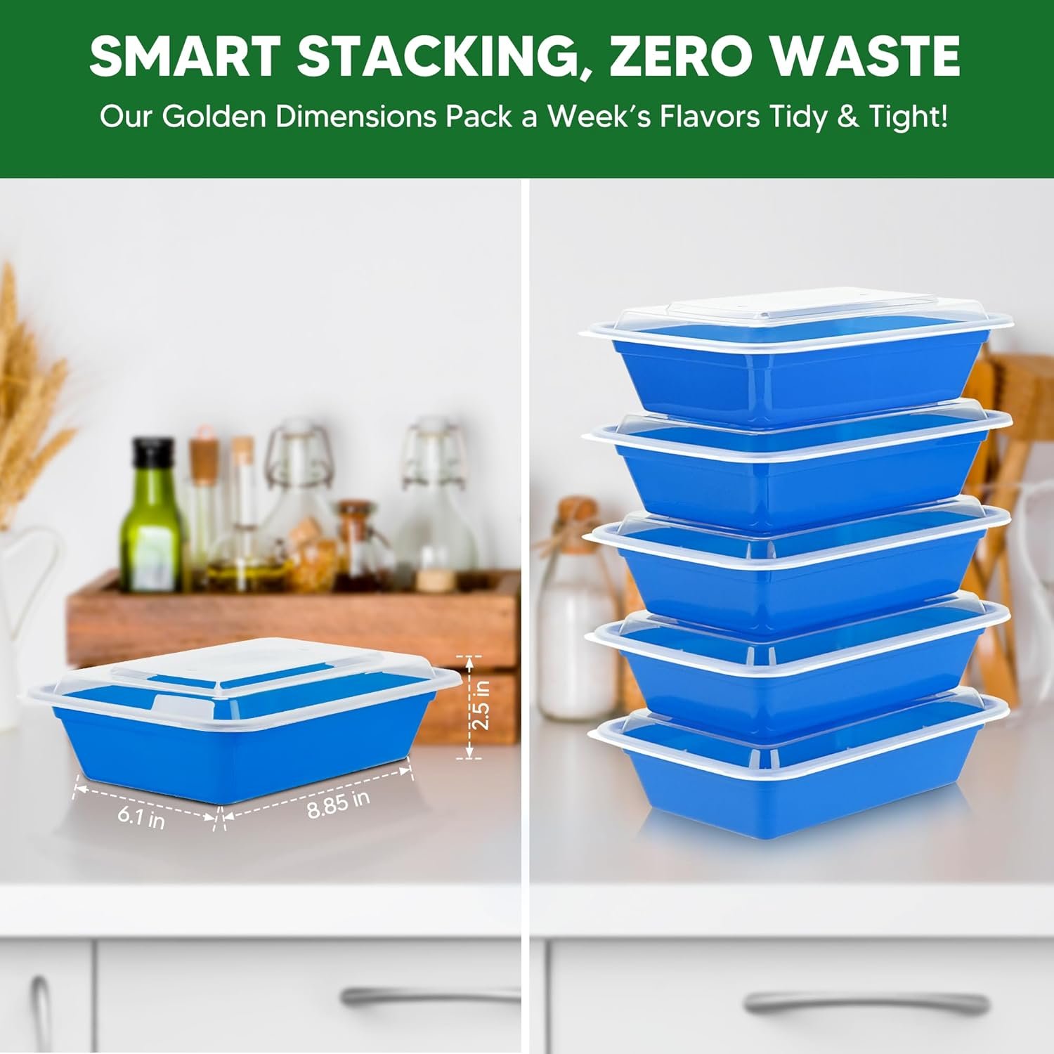 Marchio Bianco - Pacco da 50 Contenitori Meal Prep con Coperchi 38oz con Logo Personalizzato Senza BPA Riutilizzabili Ermetici - Stoccaggio Alimenti Plastici Take Out Microonde Lavastoviglie Congelatore Sicuri Blu dal Produttore