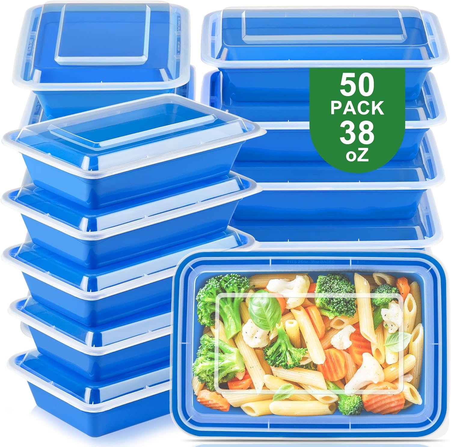 Marchio Bianco - Pacco da 50 Contenitori Meal Prep con Coperchi 38oz con Logo Personalizzato Senza BPA Riutilizzabili Ermetici - Stoccaggio Alimenti Plastici Take Out Microonde Lavastoviglie Congelatore Sicuri Blu dal Produttore